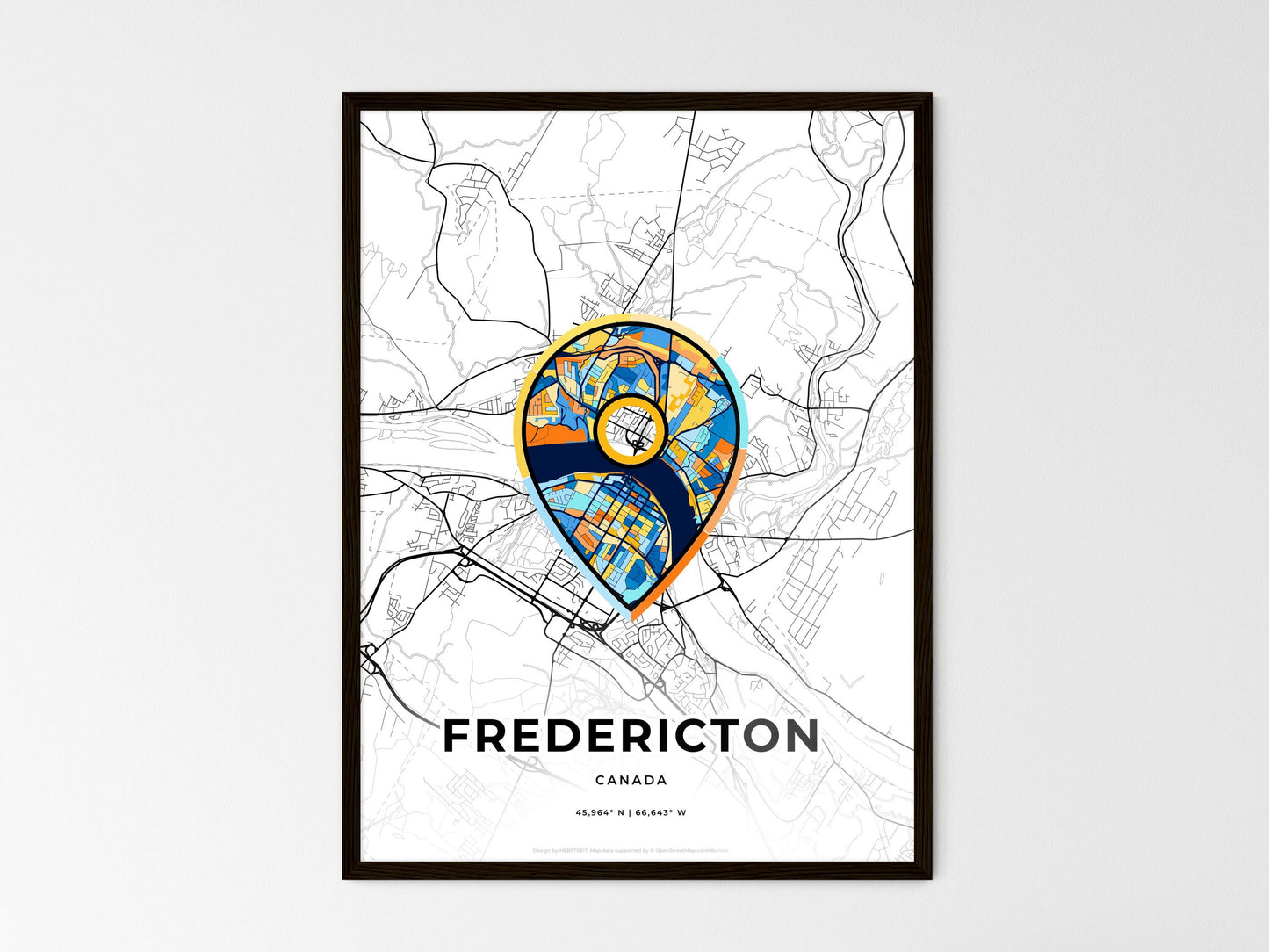 Fredericton Canada wedding art map with pointer icon
