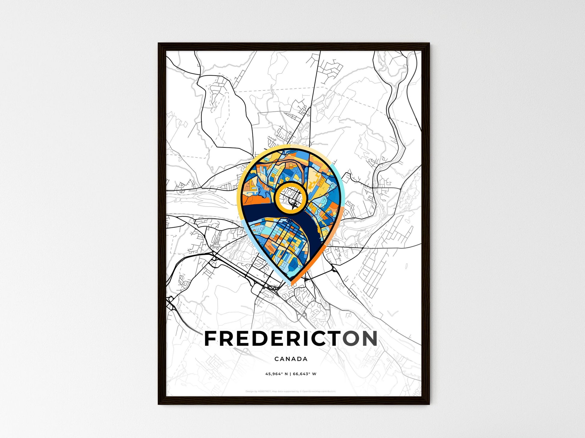 Fredericton Canada wedding art map with pointer icon