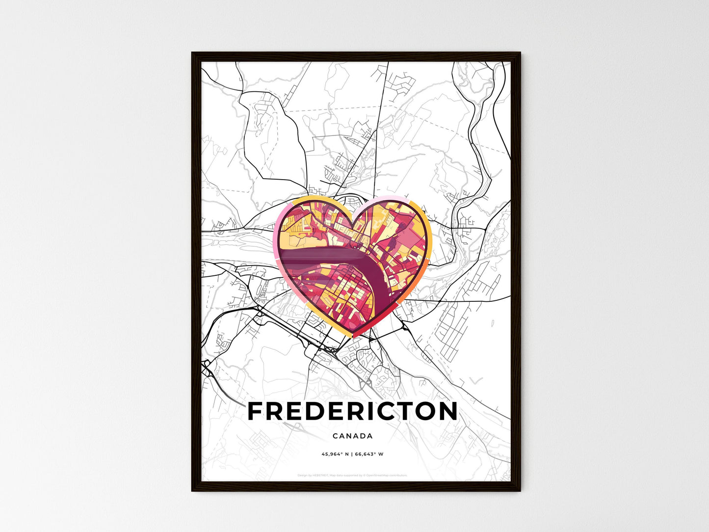 Fredericton Canada wedding art map with heart icon