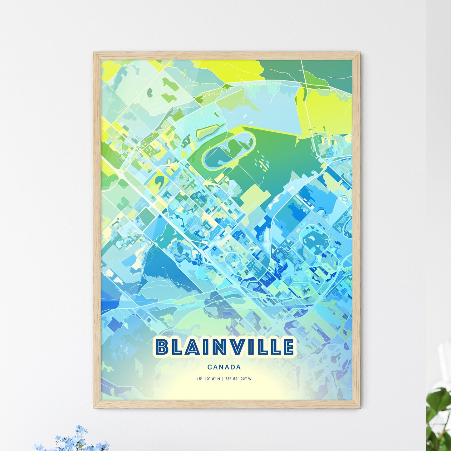 Colorful BLAINVILLE CANADA Fine Art Map Cool Blue