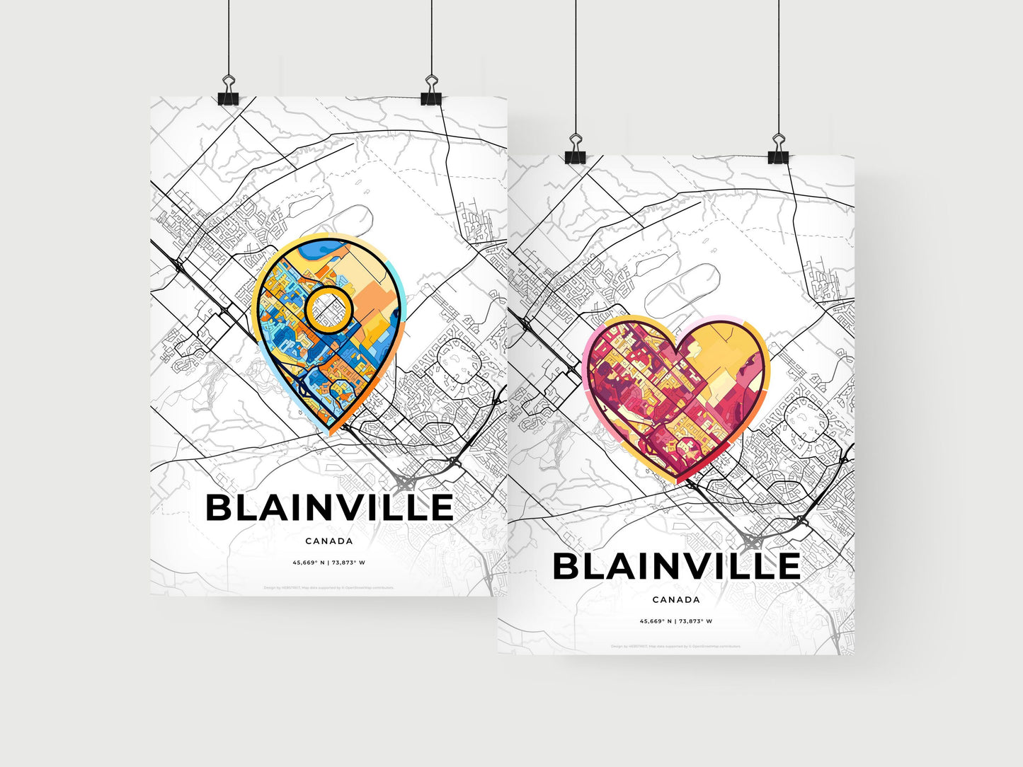 BLAINVILLE CANADA minimal art map with a colorful icon. Where it all began, Couple map gift.