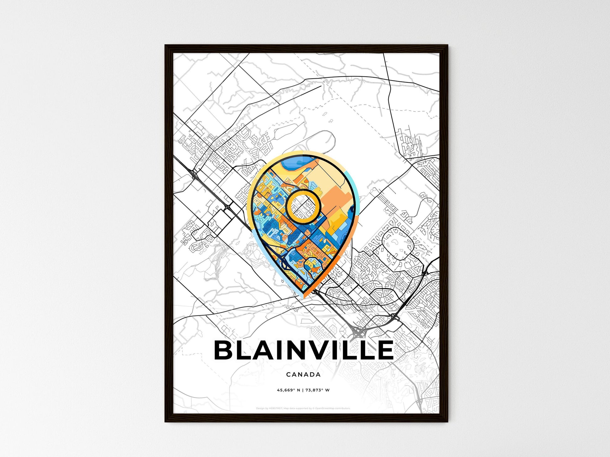 BLAINVILLE CANADA minimal art map with a colorful icon. Where it all began, Couple map gift. Style 1