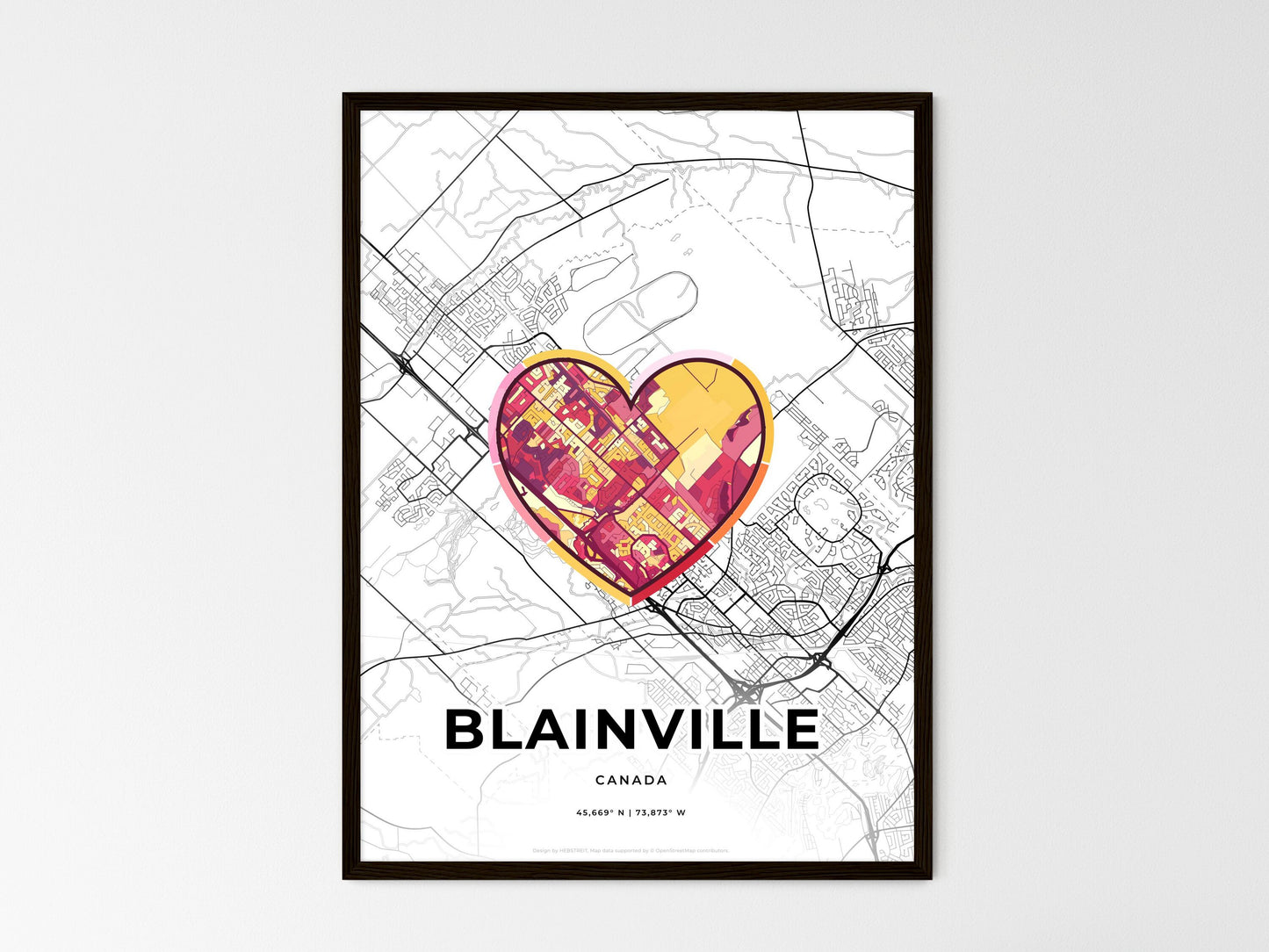 BLAINVILLE CANADA minimal art map with a colorful icon. Where it all began, Couple map gift. Style 2