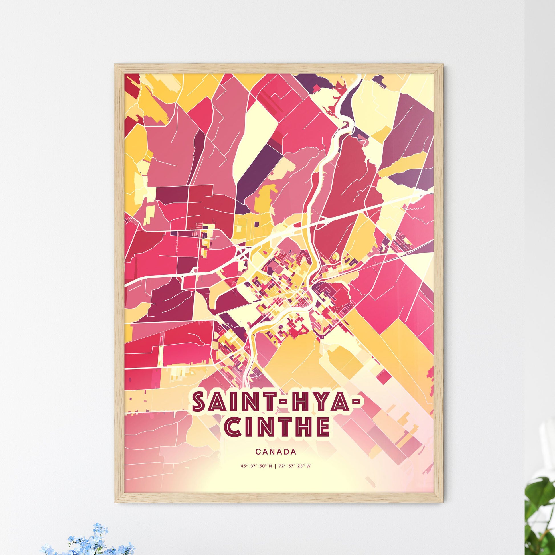 Colorful SAINT-HYACINTHE CANADA Fine Art Map Hot Red