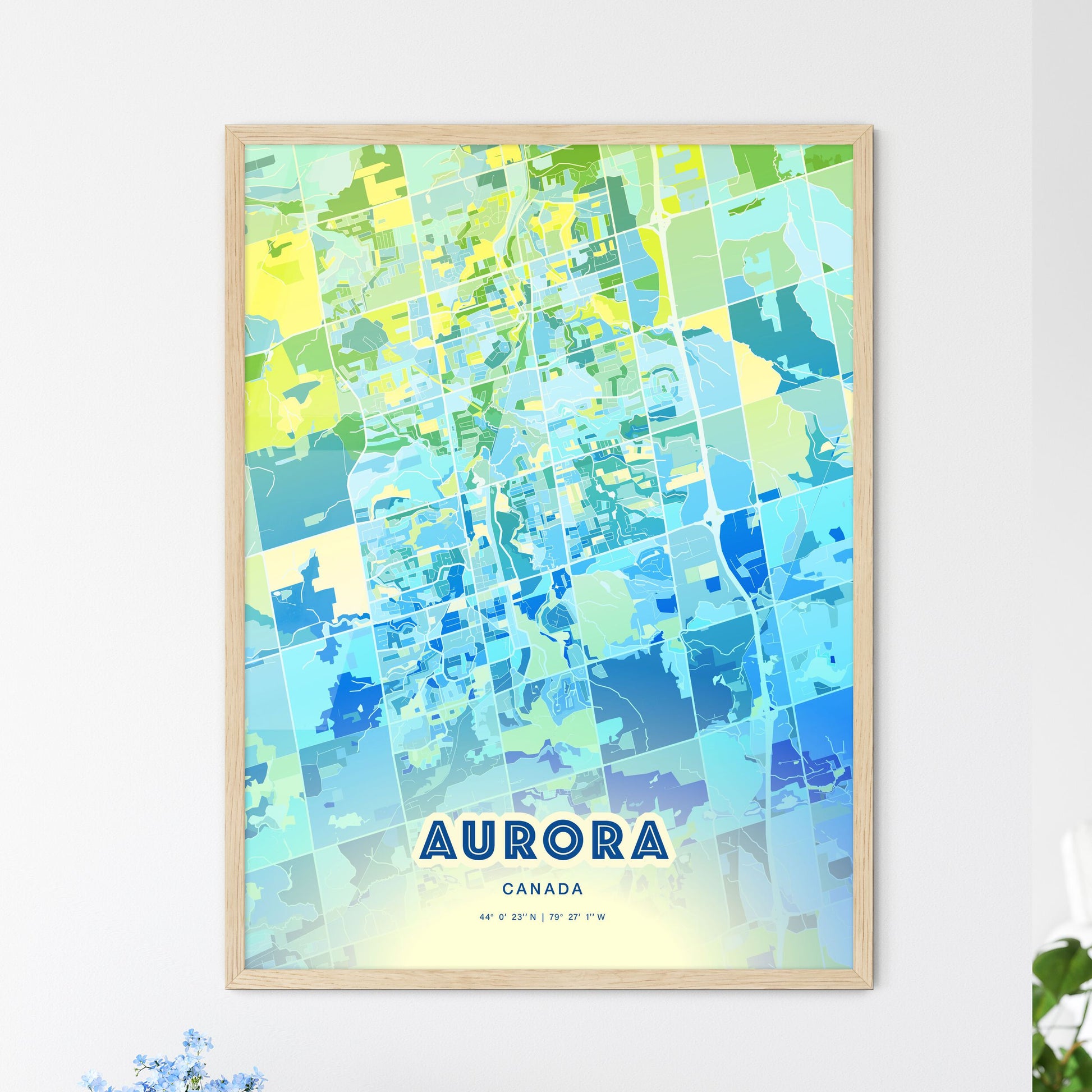 Colorful AURORA CANADA Fine Art Map Cool Blue