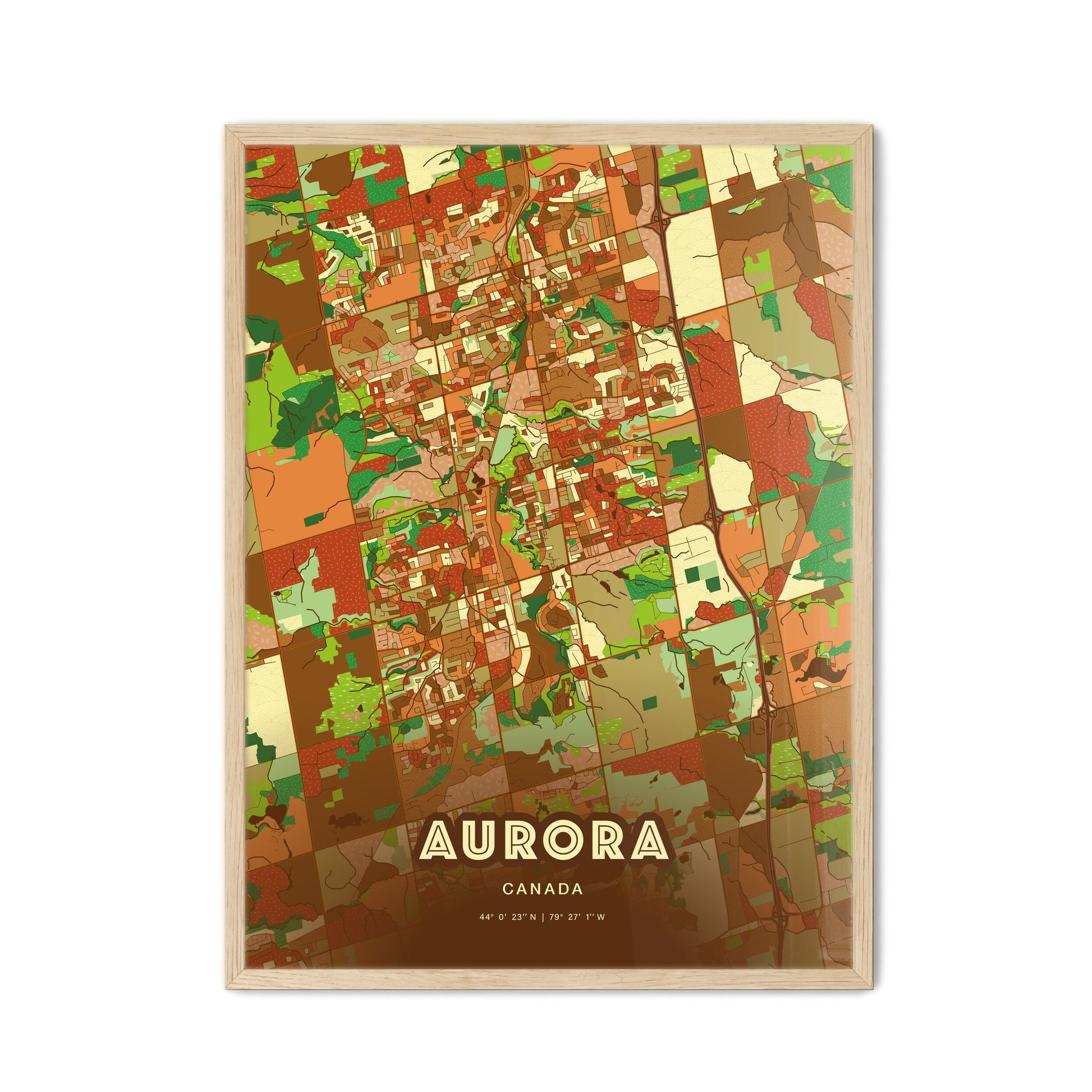 Colorful AURORA CANADA Fine Art Map Farmhouse