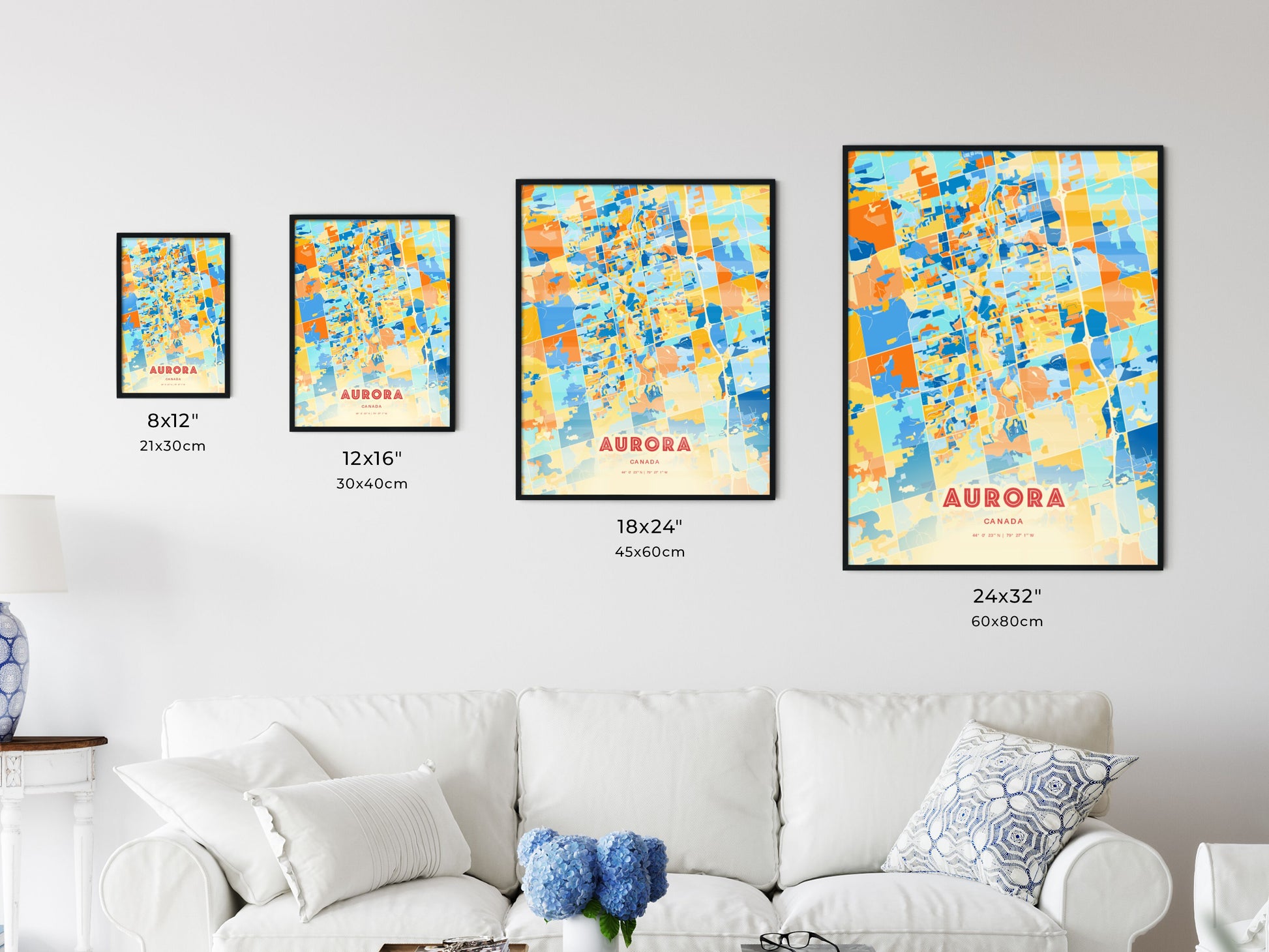 Colorful AURORA CANADA Fine Art Map Blue Orange