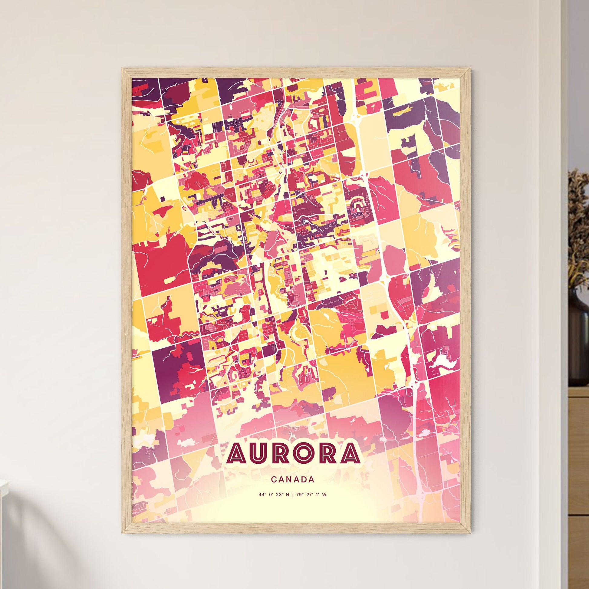 Colorful AURORA CANADA Fine Art Map Hot Red