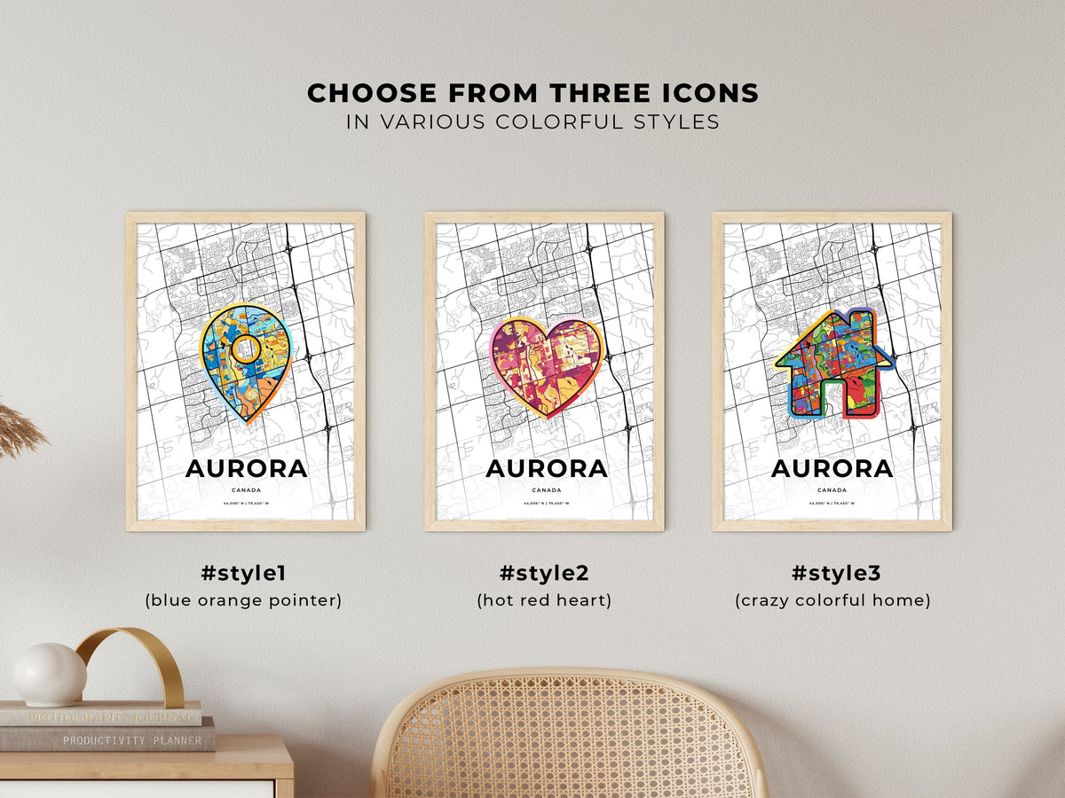 Aurora Canada maps with colorful icons
