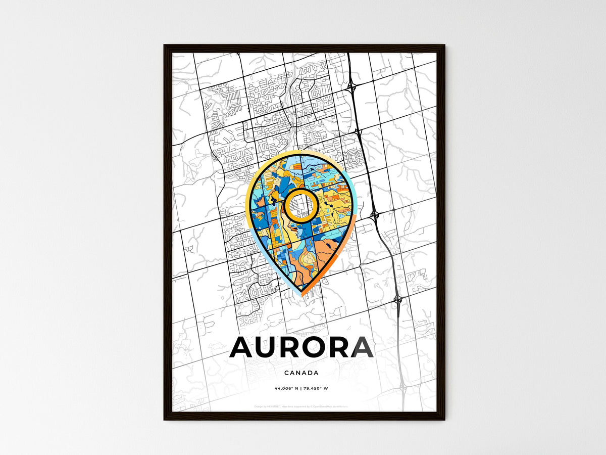 Aurora Canada wedding art map with pointer icon