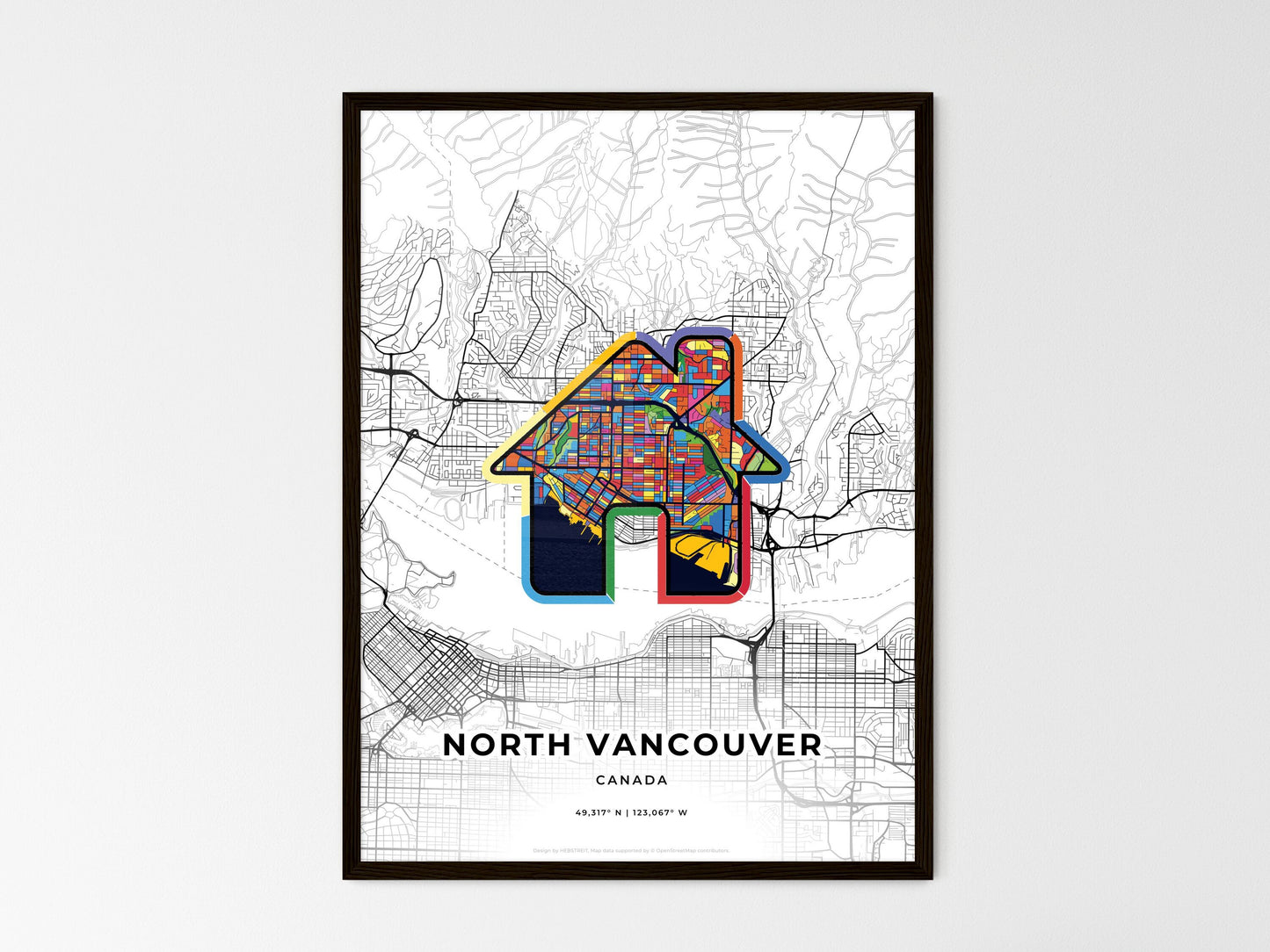 North Vancouver Canada wedding art map with home icon