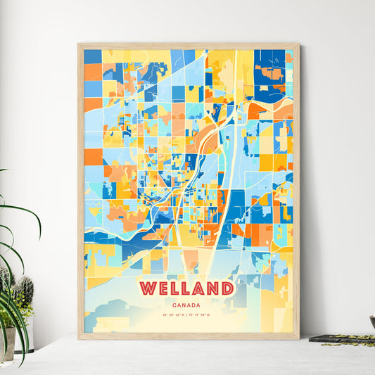 Colorful WELLAND CANADA Fine Art Map Blue Orange