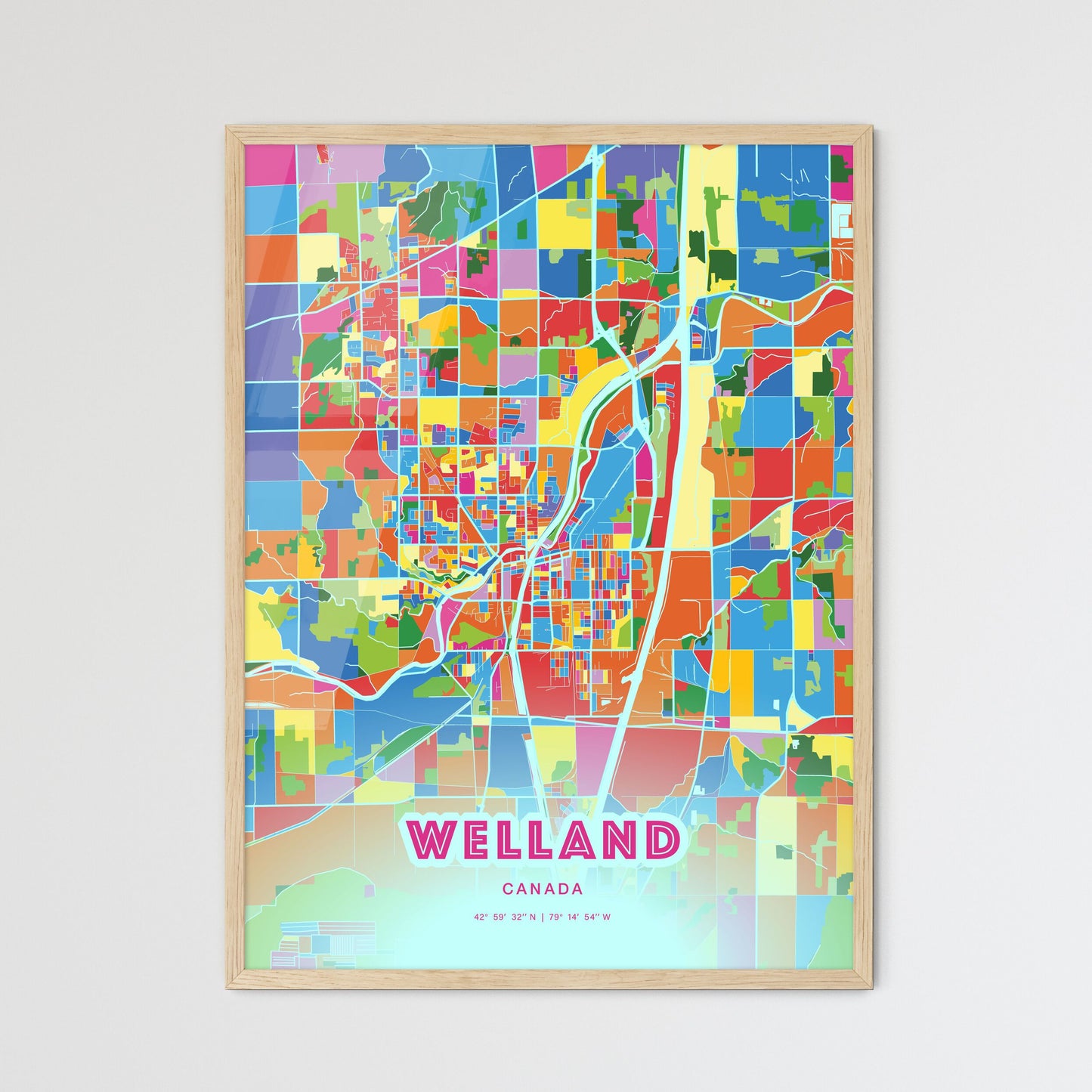 Colorful WELLAND CANADA Fine Art Map Crazy Colors