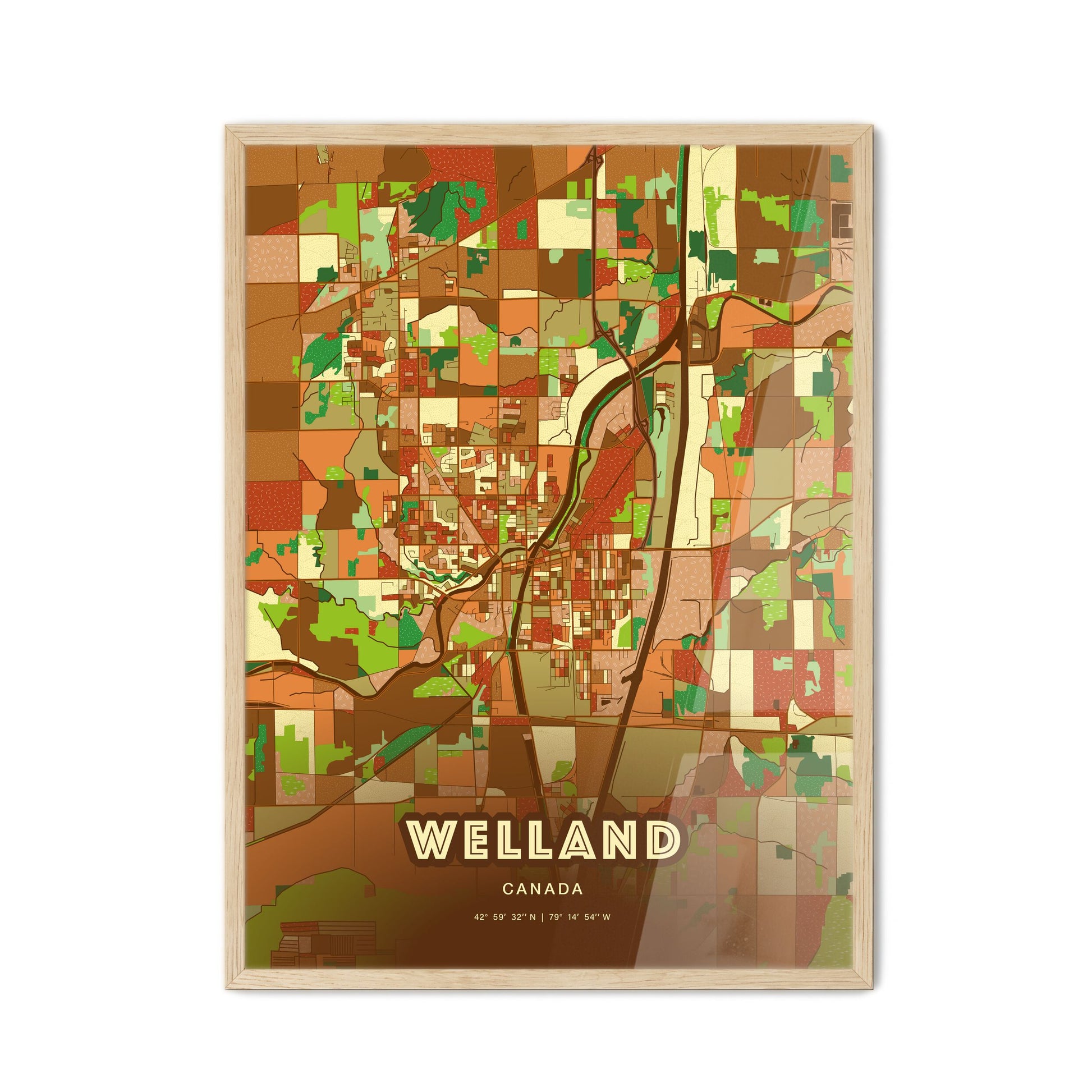 Colorful WELLAND CANADA Fine Art Map Farmhouse