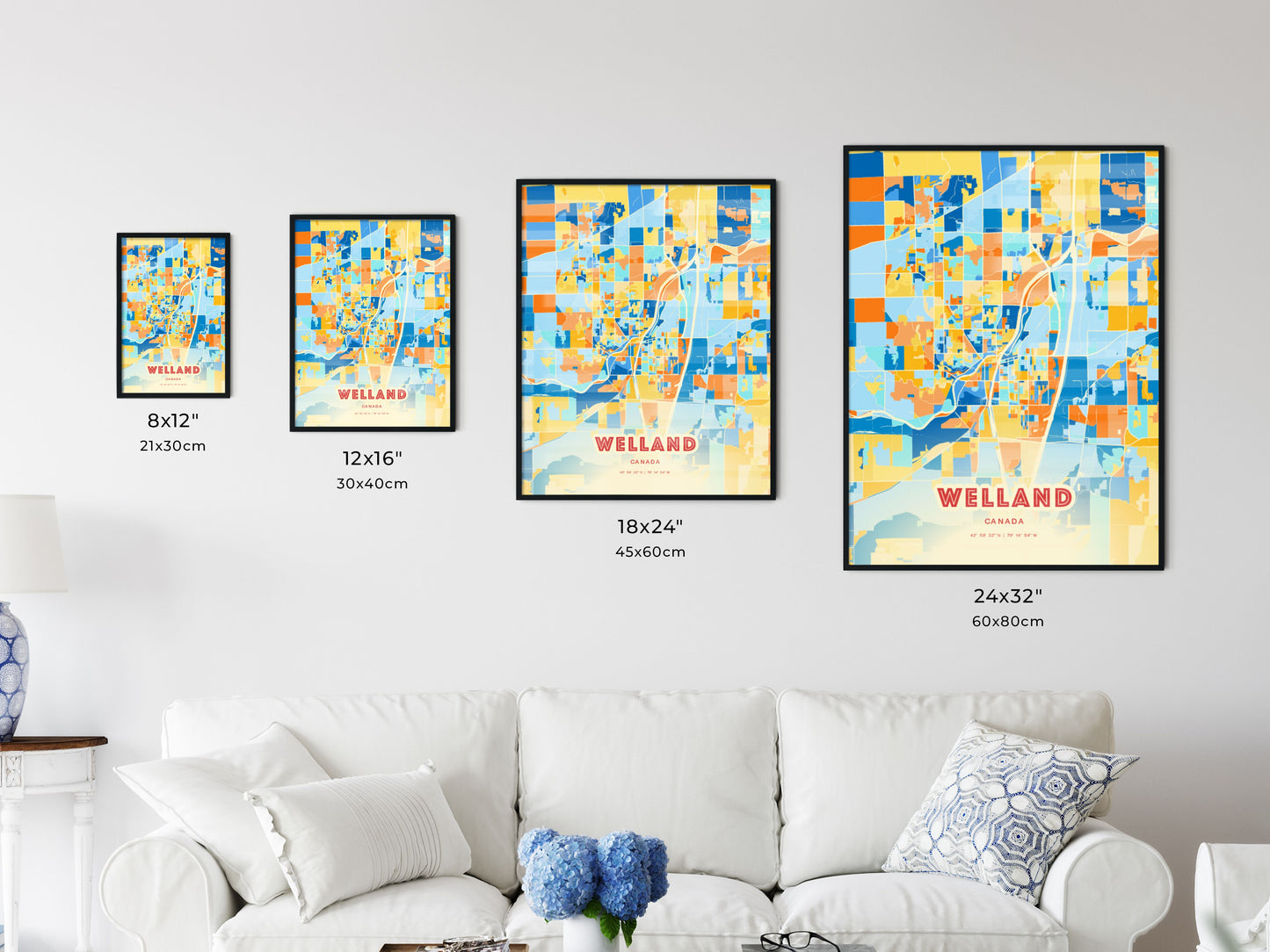 Colorful WELLAND CANADA Fine Art Map Blue Orange