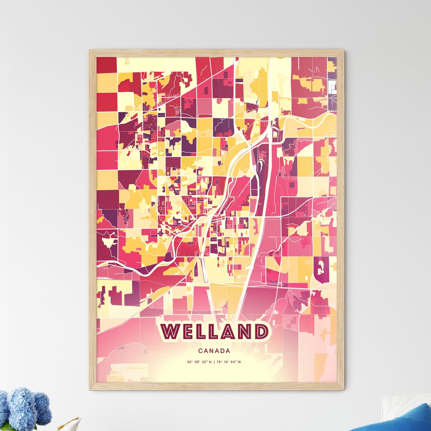 Colorful WELLAND CANADA Fine Art Map Hot Red