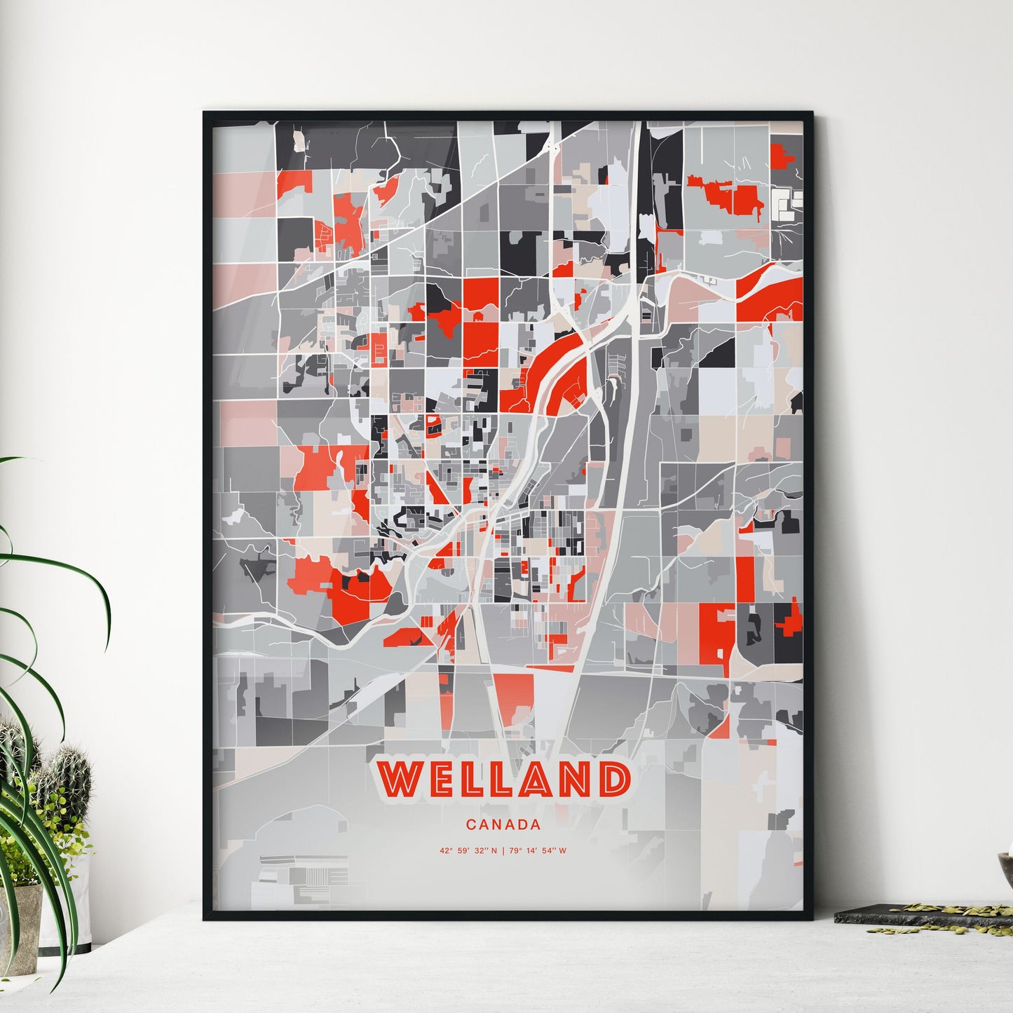 Colorful WELLAND CANADA Fine Art Map Modern