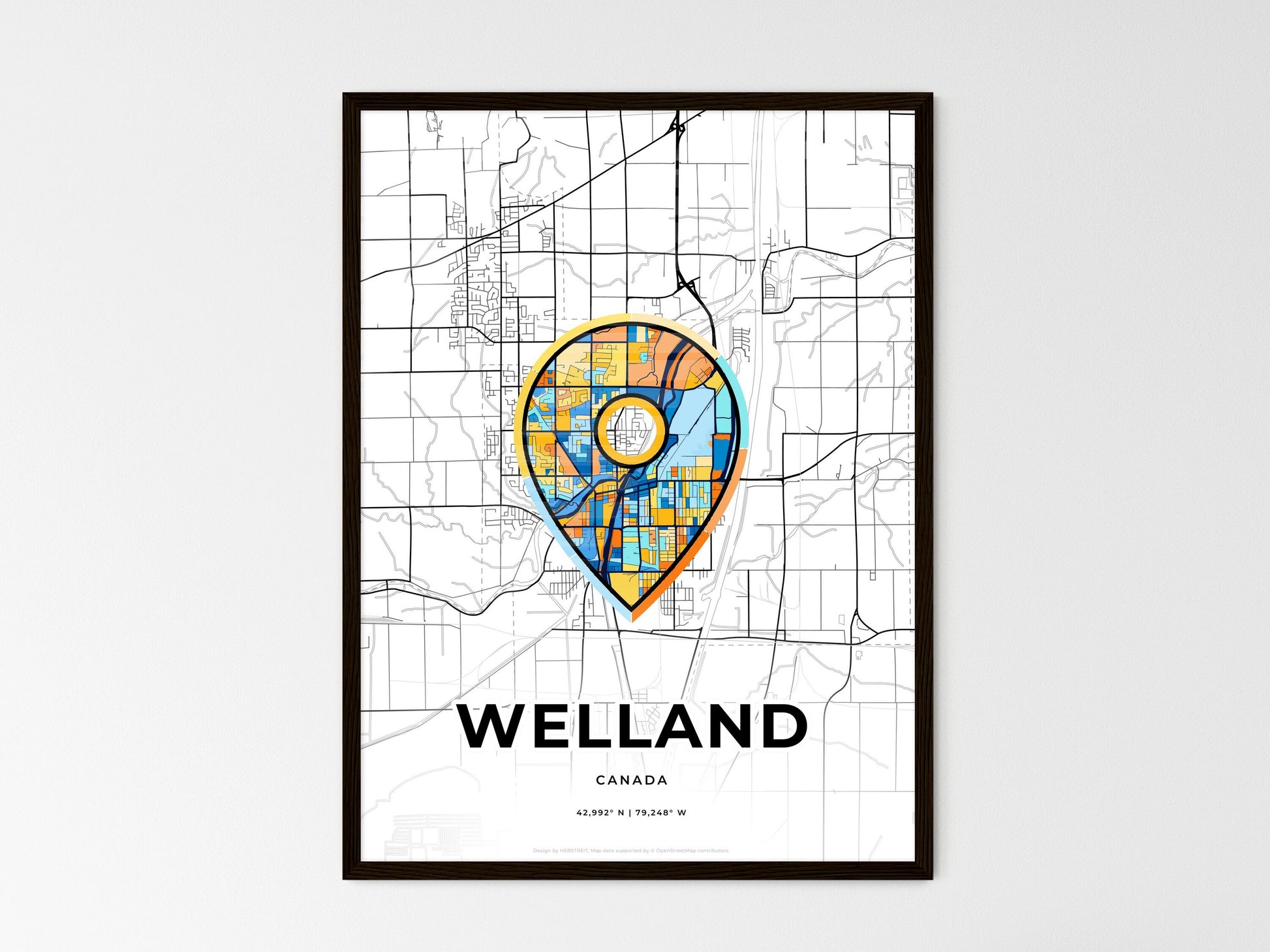 Welland Canada wedding art map with pointer icon