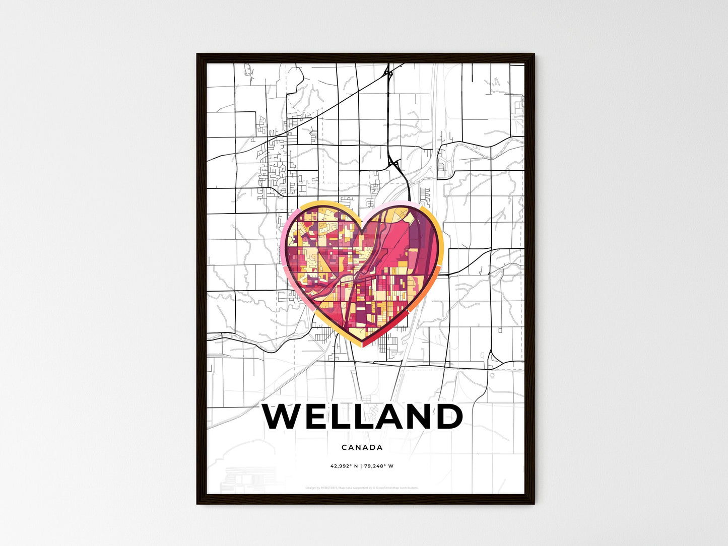Welland Canada wedding art map with heart icon