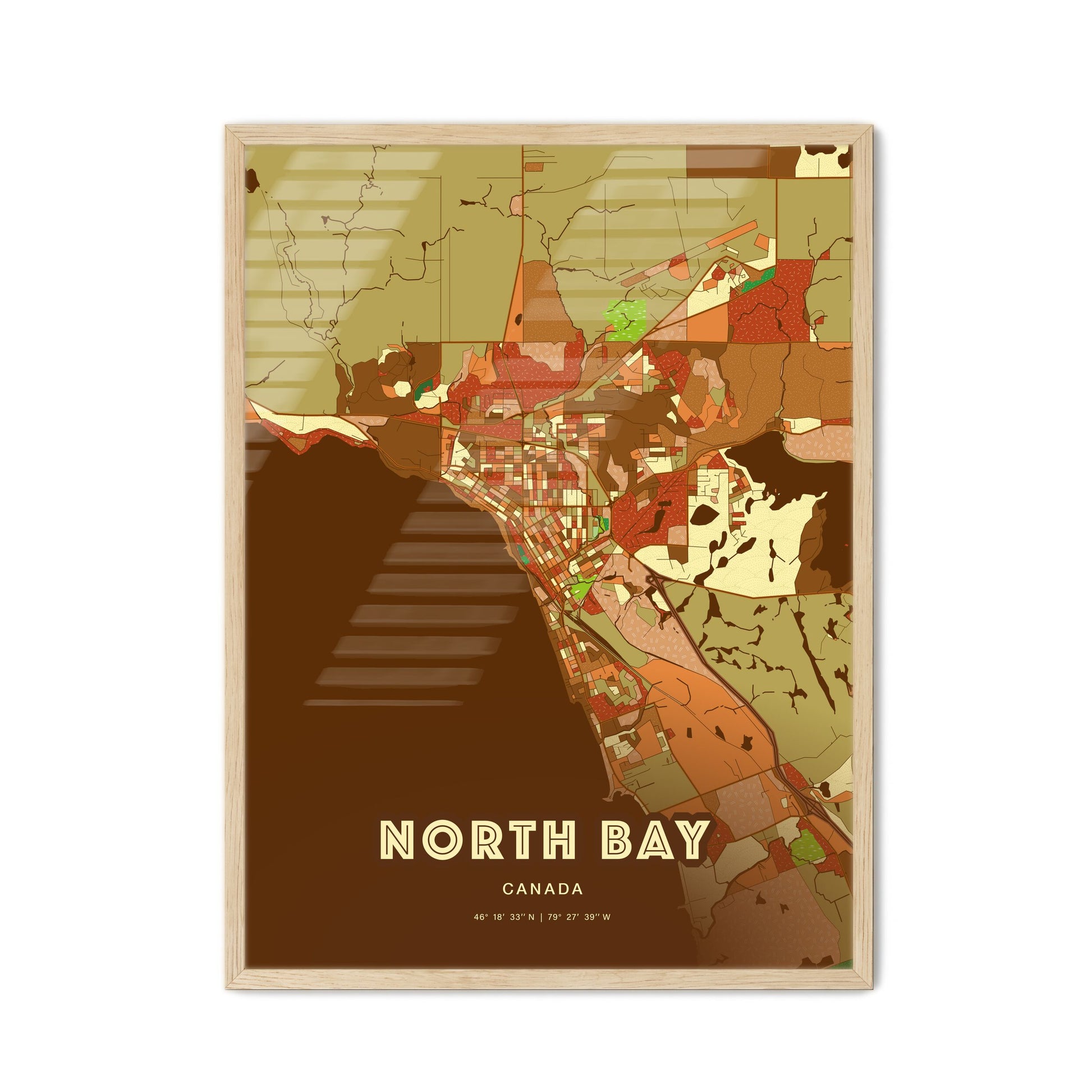 Colorful NORTH BAY CANADA Fine Art Map Farmhouse