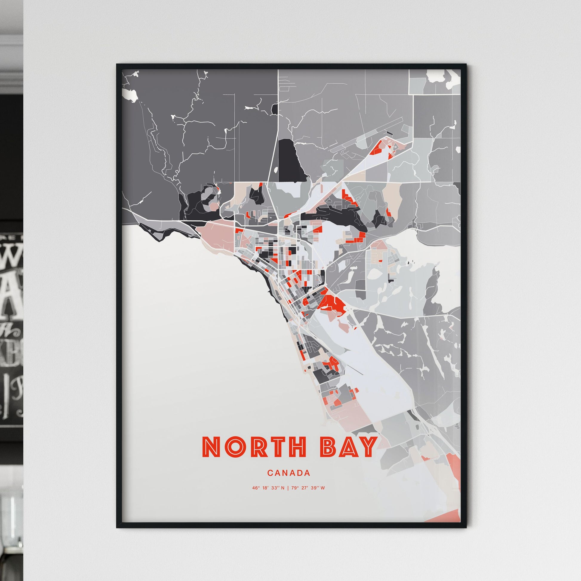 Colorful NORTH BAY CANADA Fine Art Map Modern