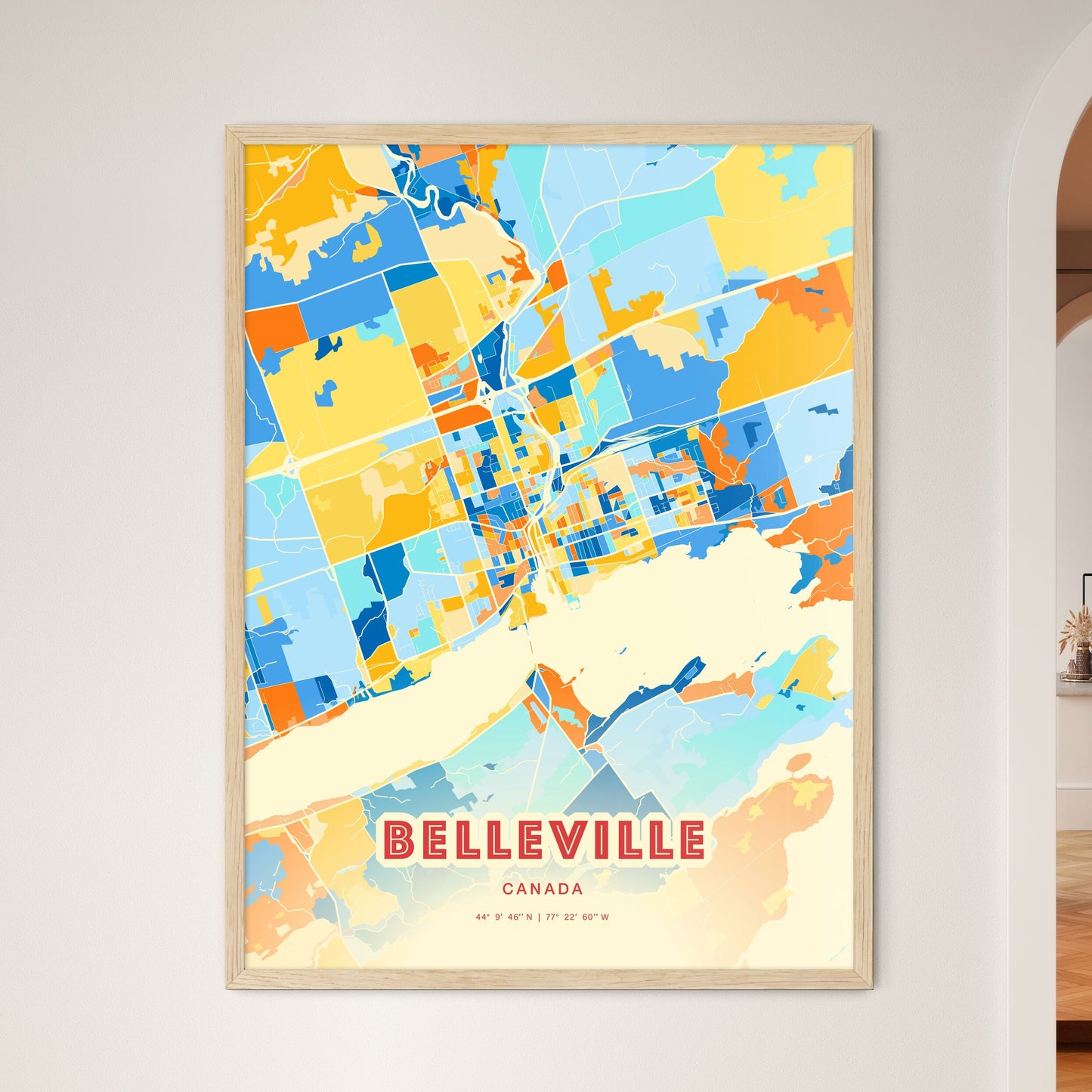 Colorful BELLEVILLE CANADA Fine Art Map Blue Orange