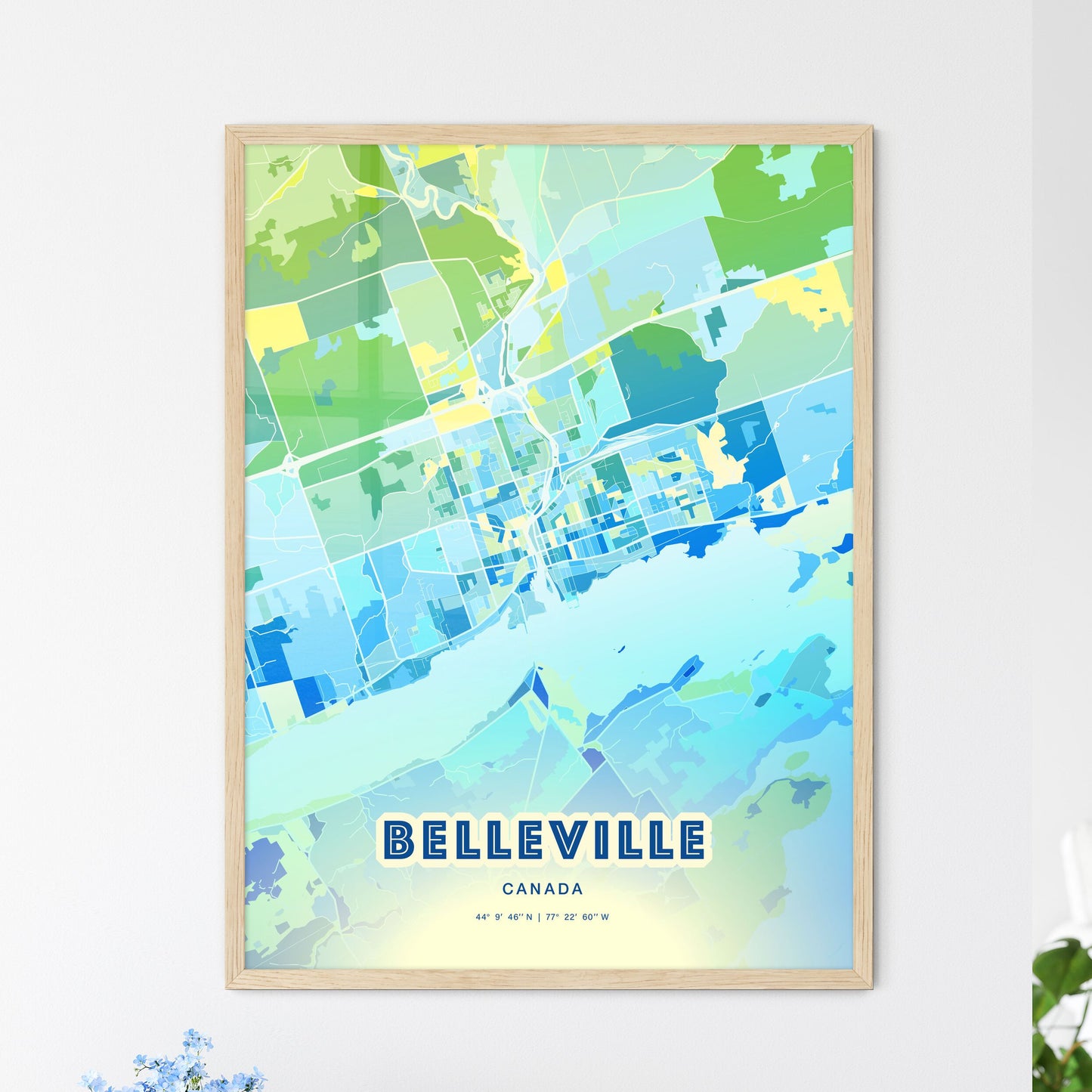 Colorful BELLEVILLE CANADA Fine Art Map Cool Blue