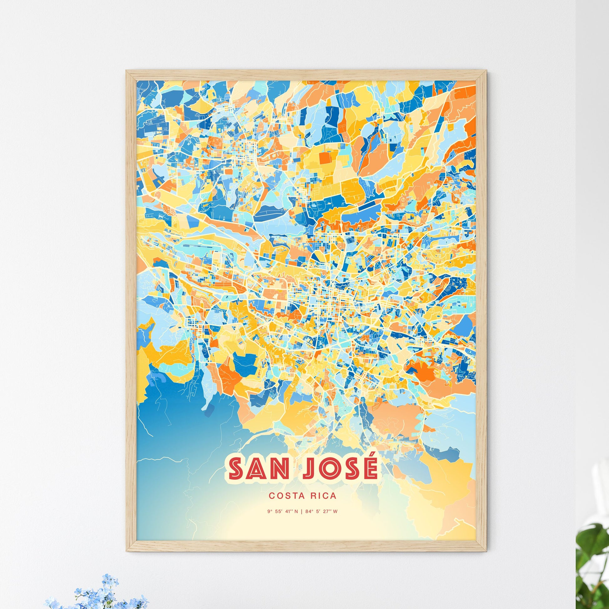 Colorful San José Costa Rica Fine Art Map Blue Orange