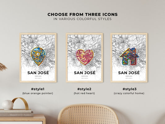 San José Costa Rica maps with colorful icons
