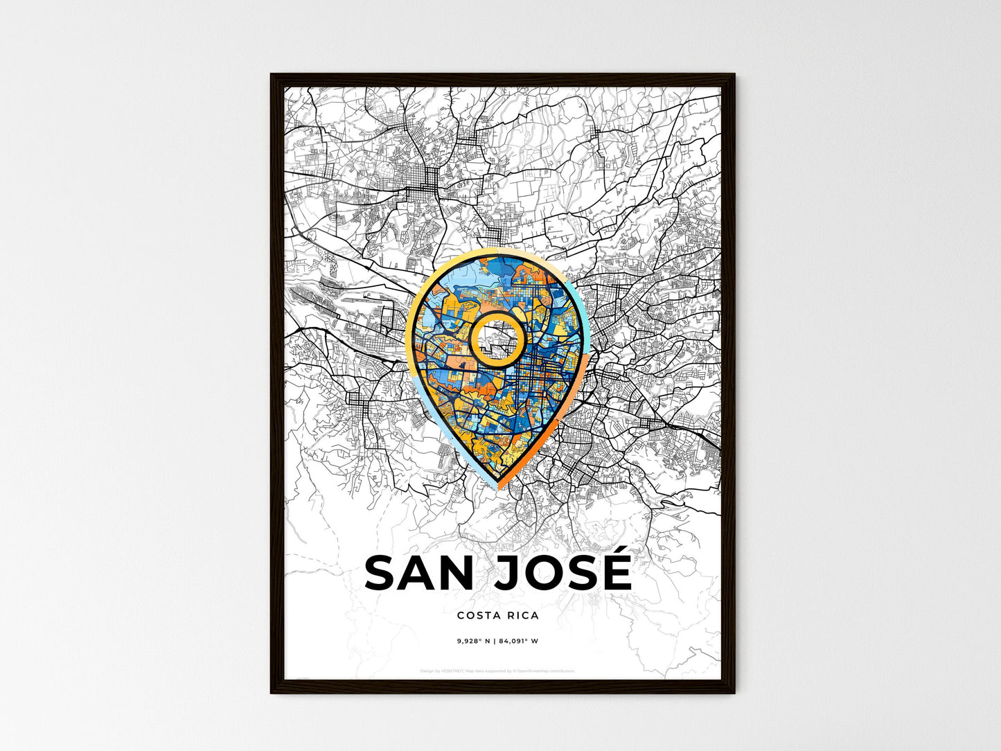 San José Costa Rica wedding art map with pointer icon
