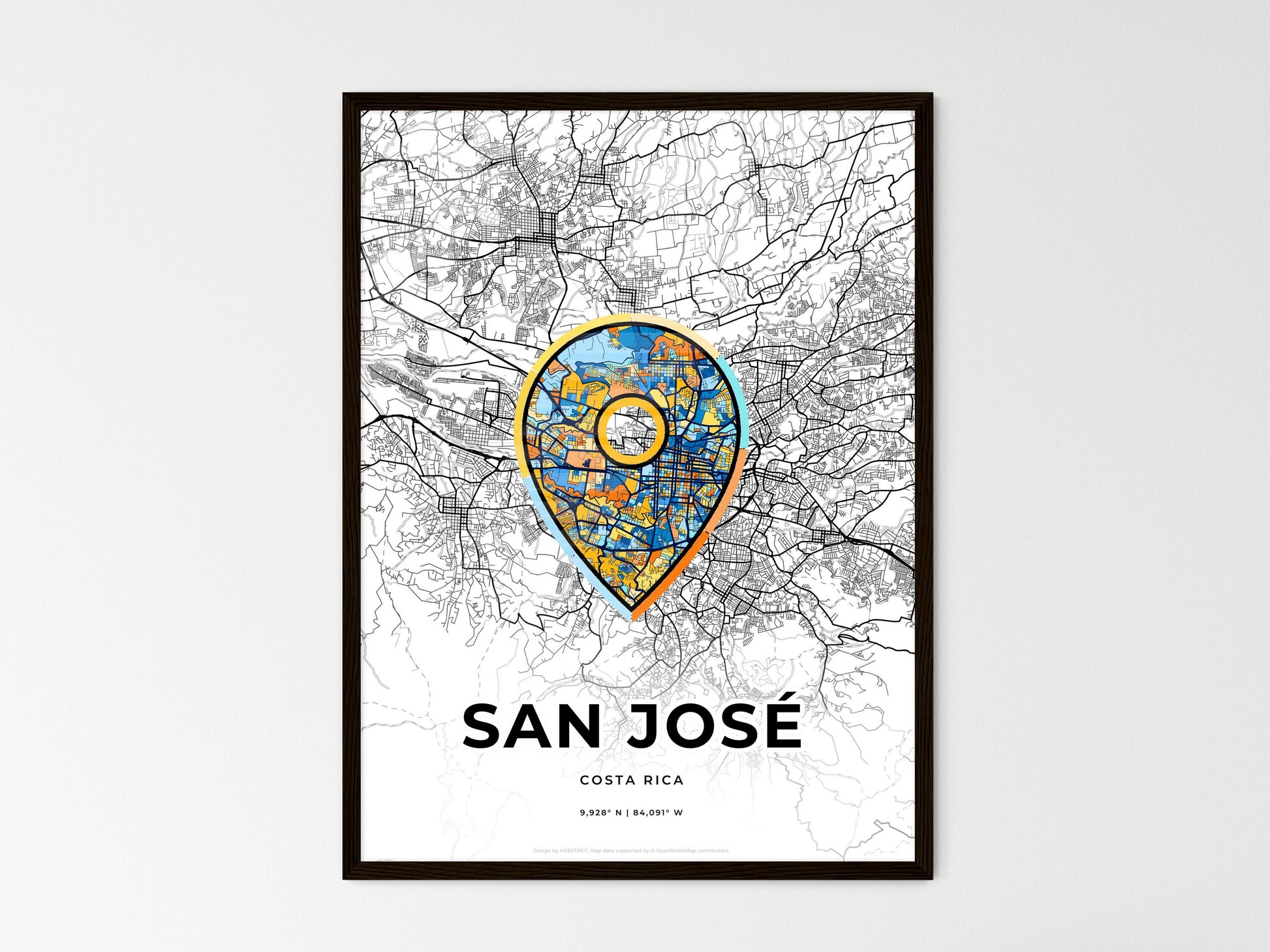 San José Costa Rica wedding art map with pointer icon