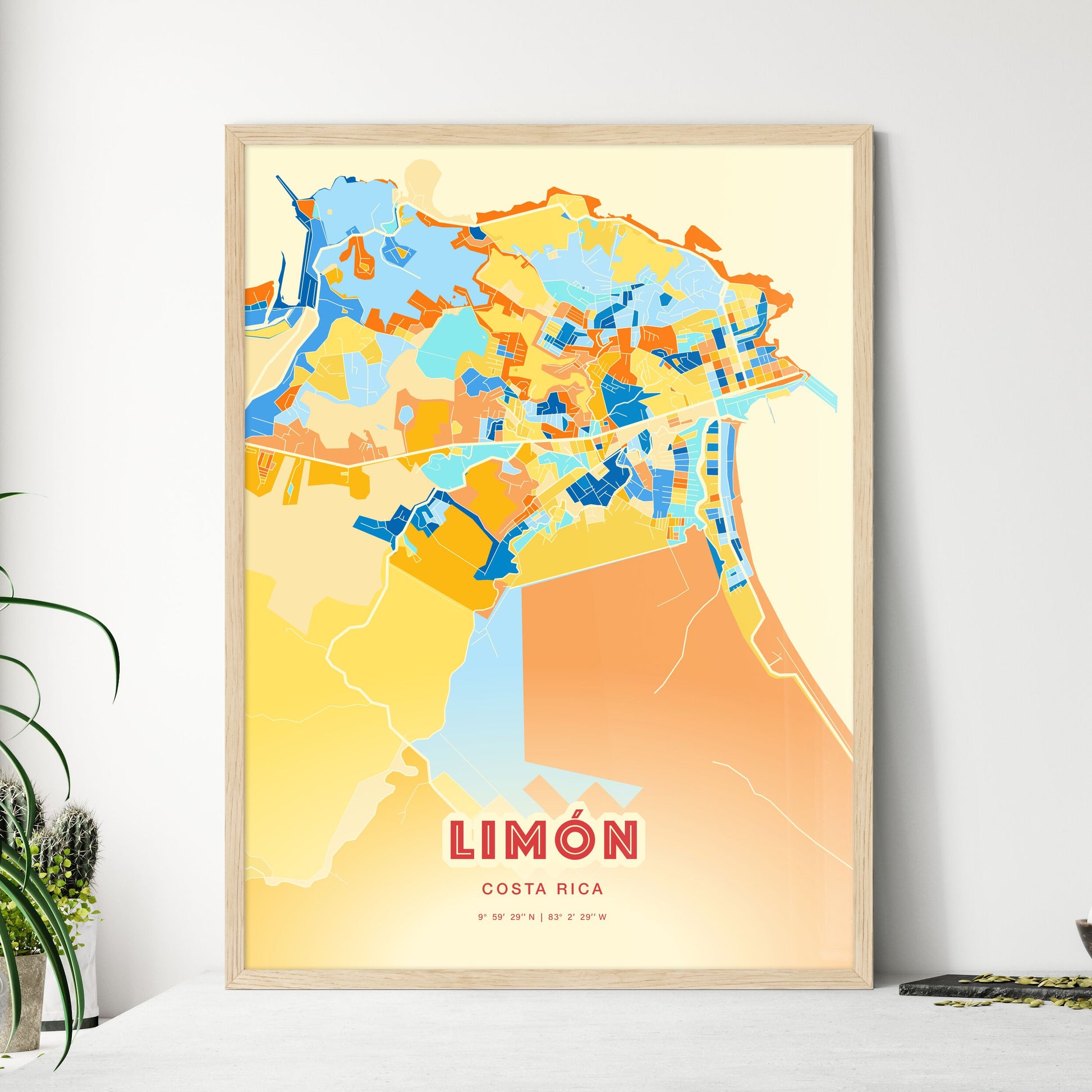 Colorful LIMÓN COSTA RICA Fine Art Map Blue Orange