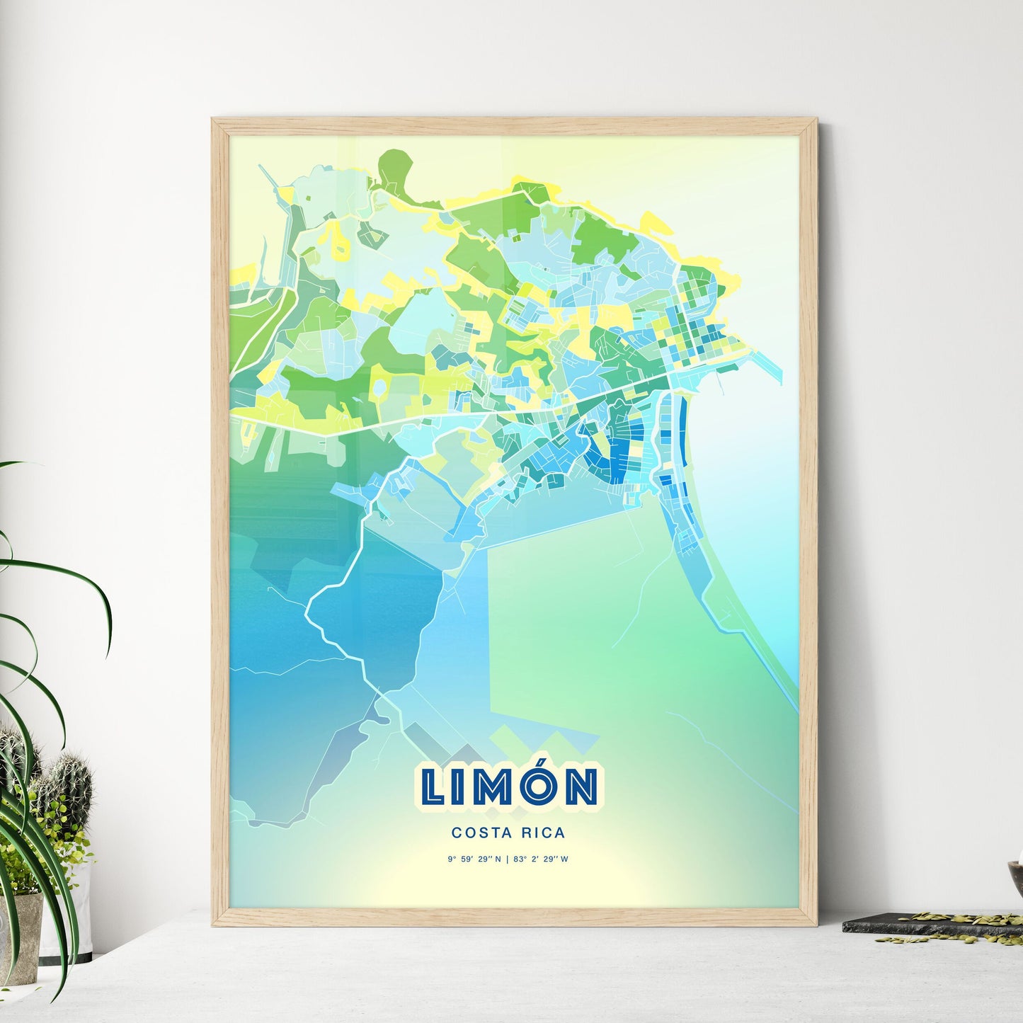 Colorful LIMÓN COSTA RICA Fine Art Map Cool Blue