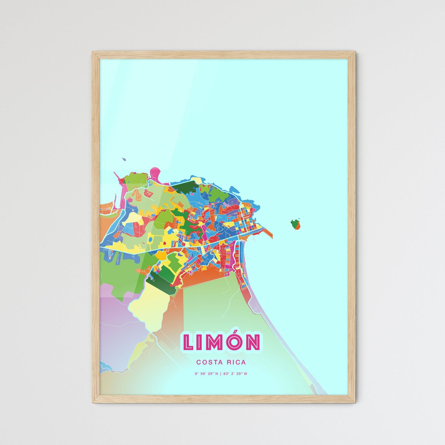 Colorful LIMÓN COSTA RICA Fine Art Map Crazy Colors