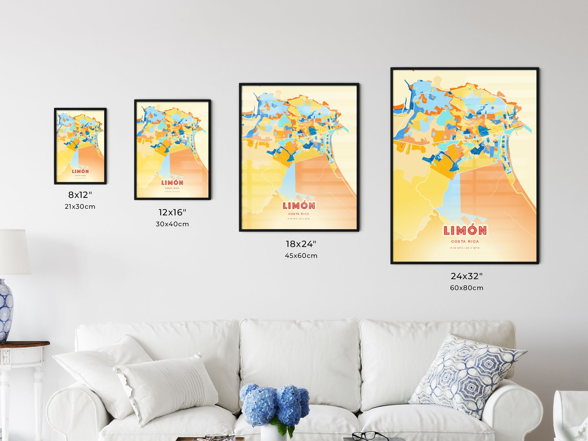 Colorful LIMÓN COSTA RICA Fine Art Map Blue Orange