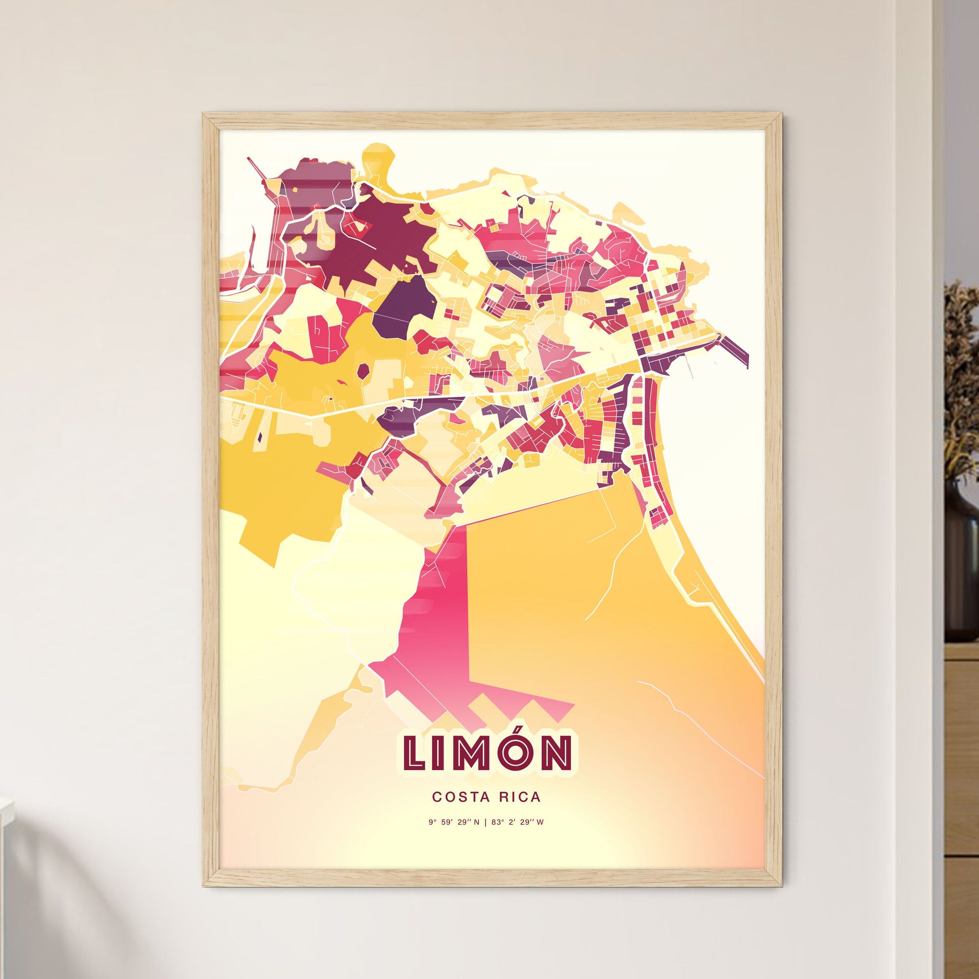 Colorful LIMÓN COSTA RICA Fine Art Map Hot Red