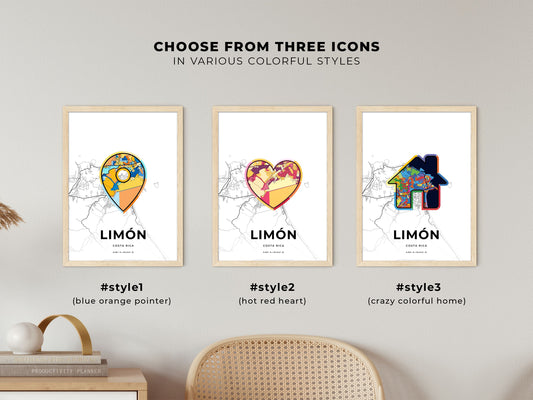 Limón Costa Rica maps with colorful icons