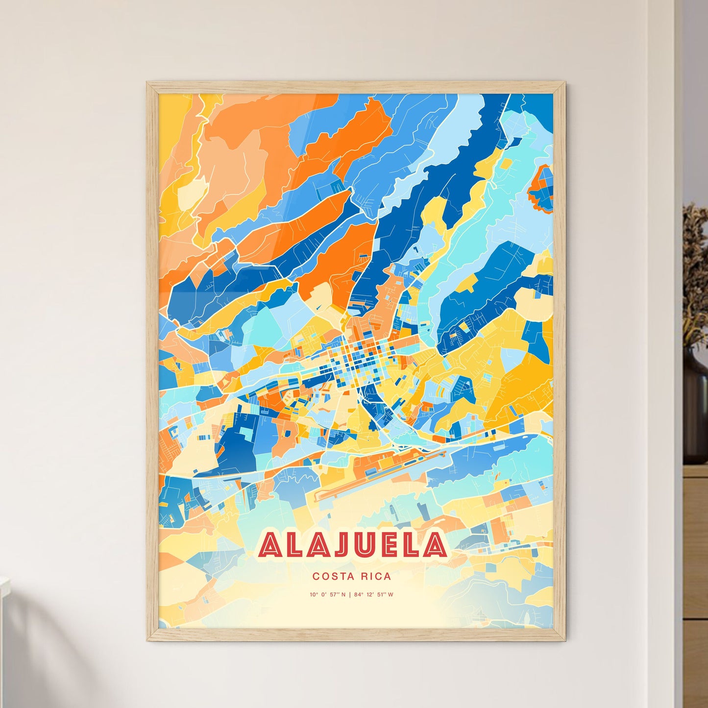 Colorful ALAJUELA COSTA RICA Fine Art Map Blue Orange