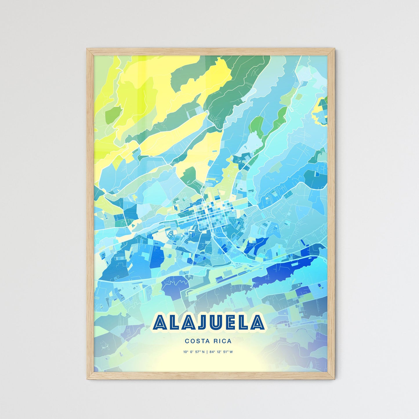 Colorful ALAJUELA COSTA RICA Fine Art Map Cool Blue