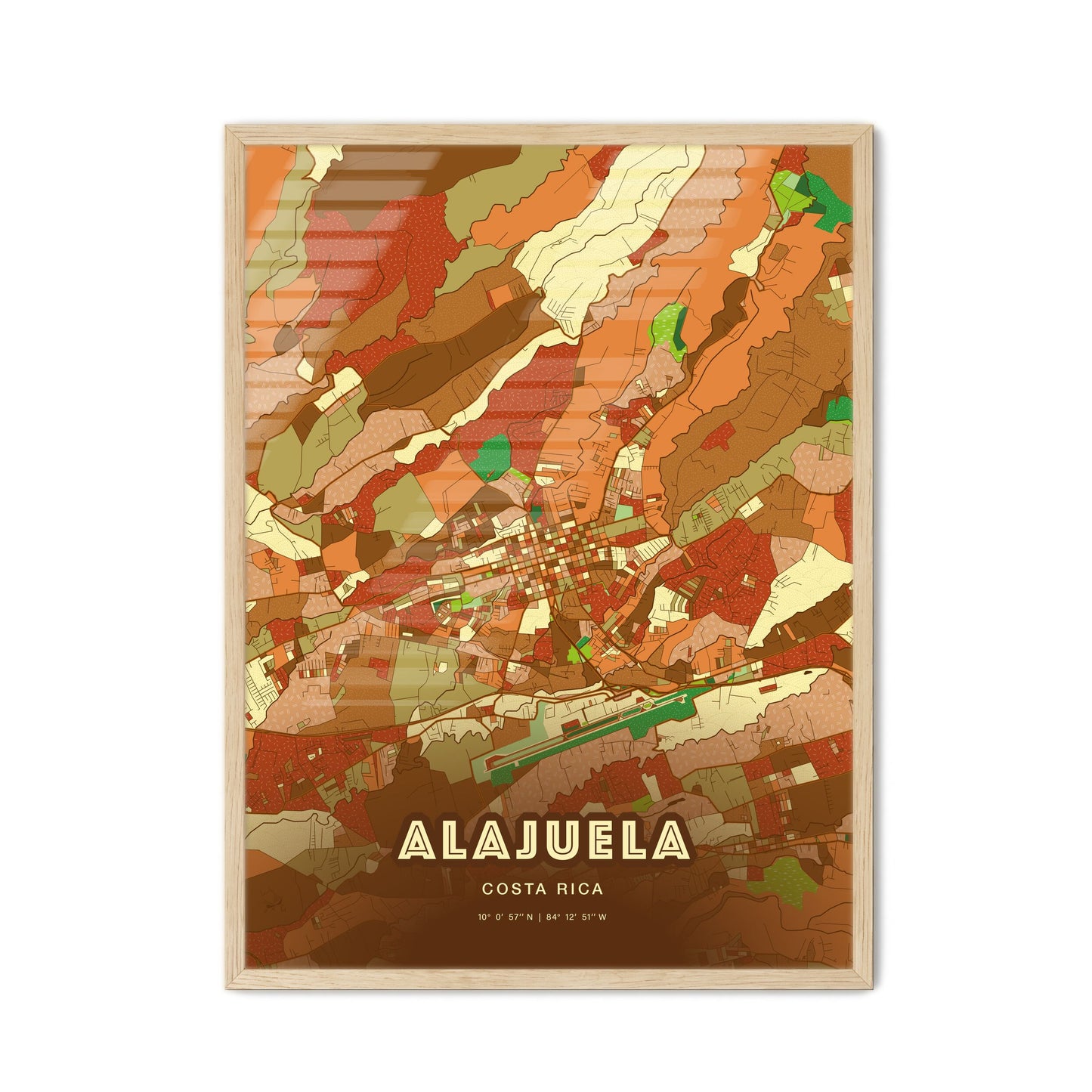 Colorful ALAJUELA COSTA RICA Fine Art Map Farmhouse