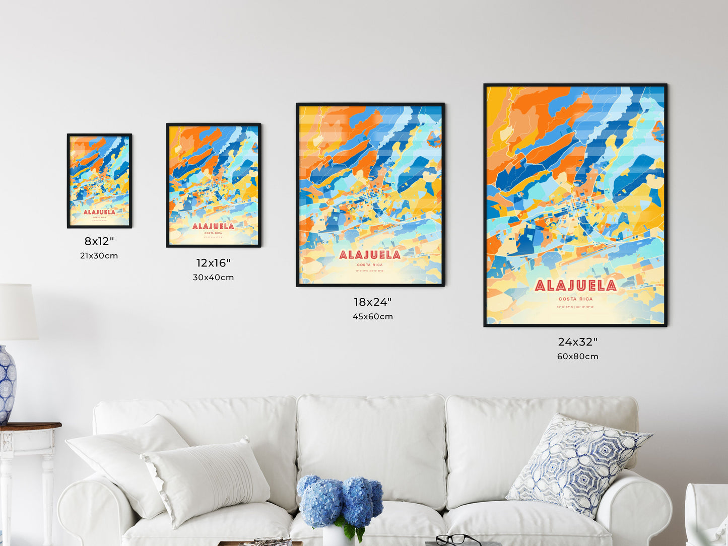 Colorful ALAJUELA COSTA RICA Fine Art Map Blue Orange