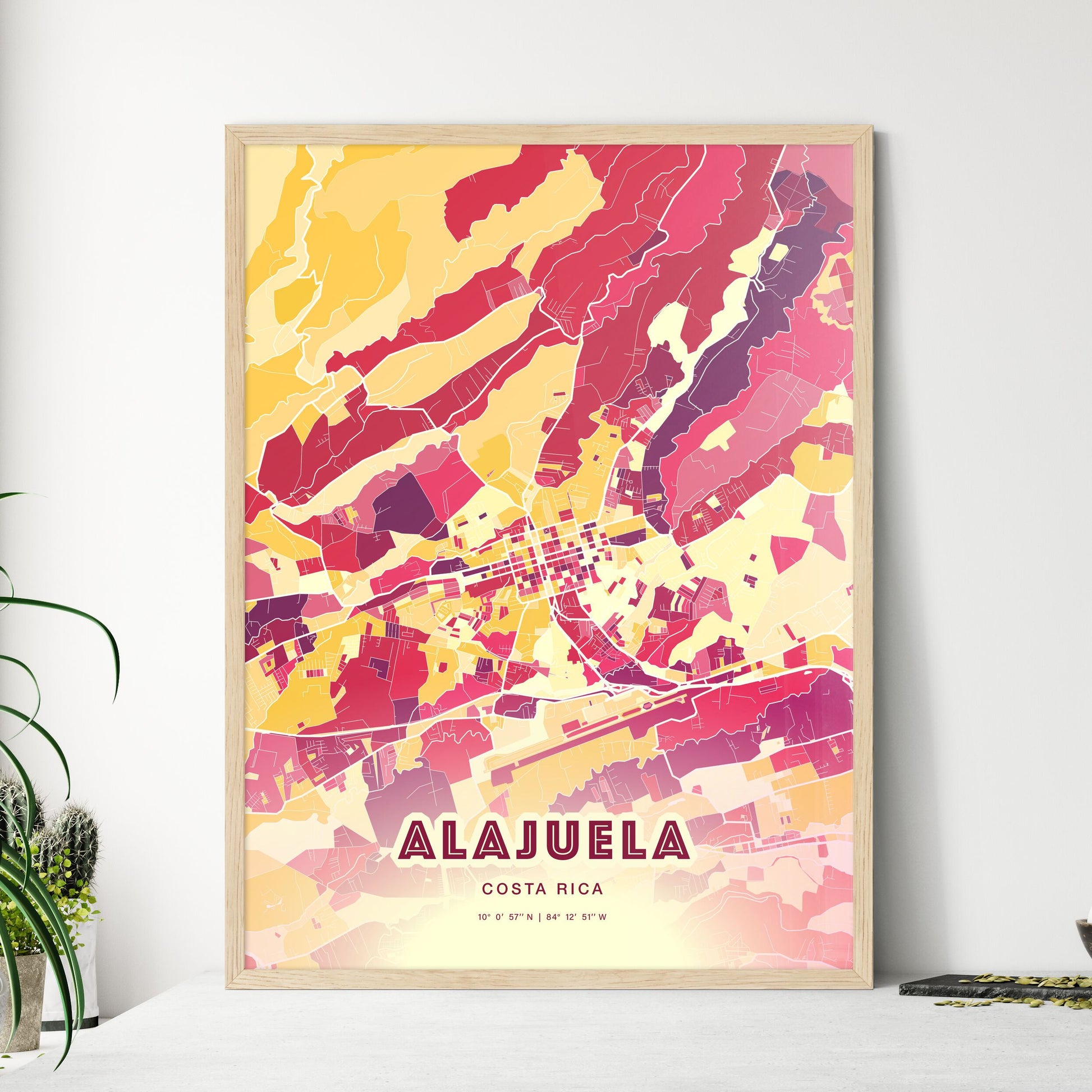 Colorful ALAJUELA COSTA RICA Fine Art Map Hot Red