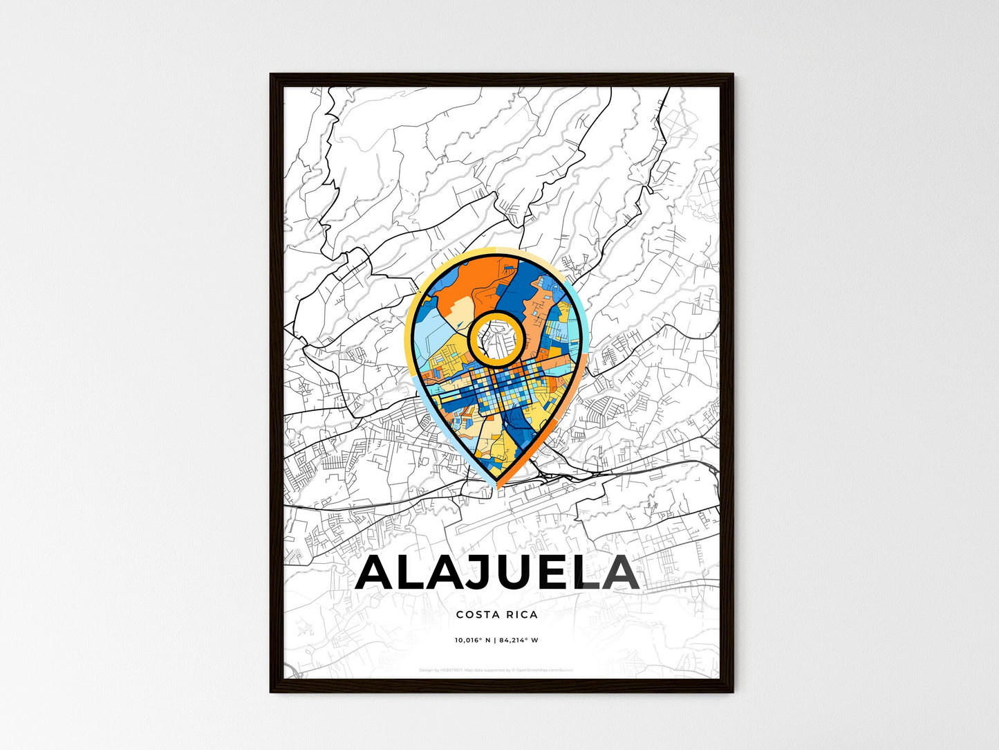 Alajuela Costa Rica wedding art map with pointer icon