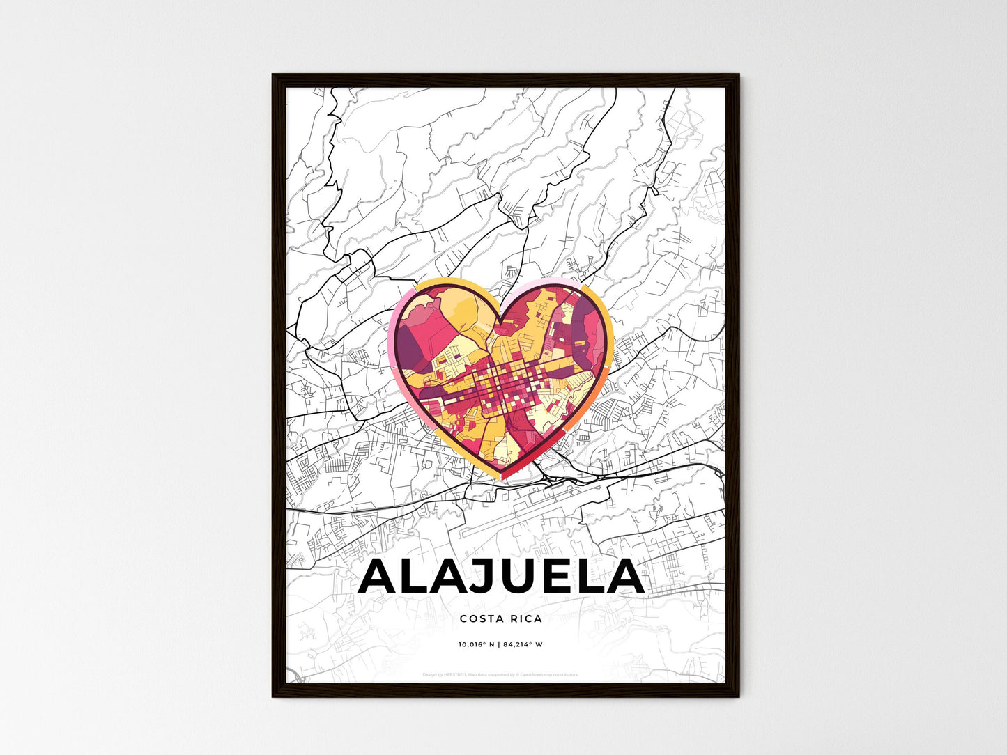 Alajuela Costa Rica wedding art map with heart icon