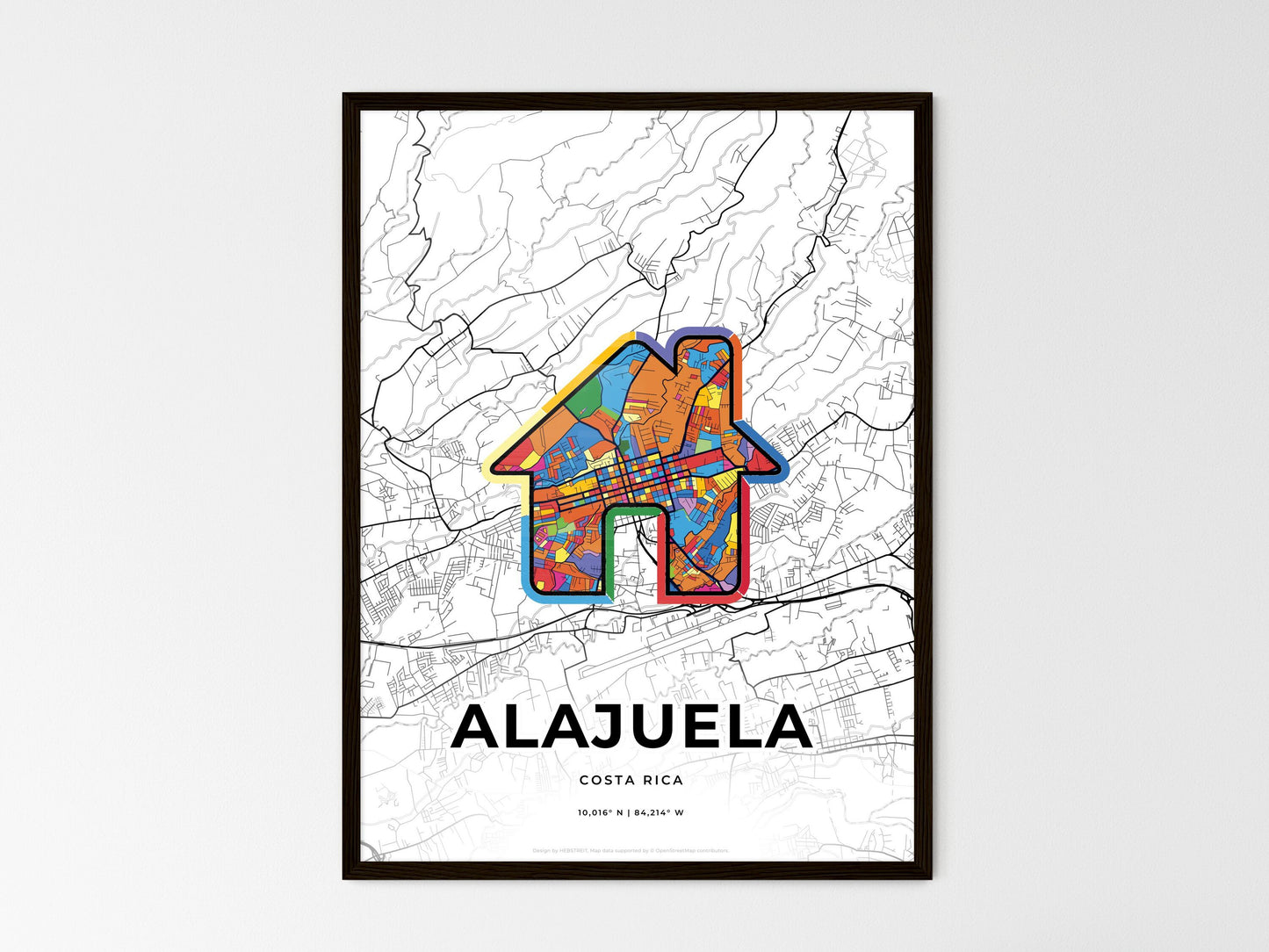 Alajuela Costa Rica wedding art map with home icon