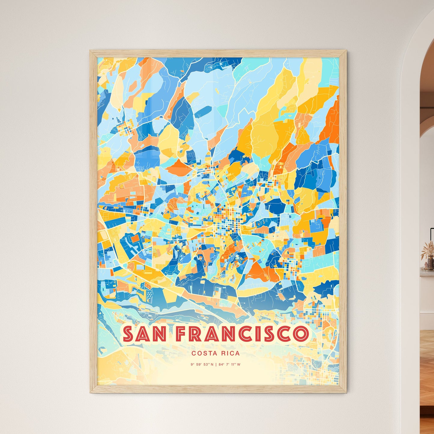 Colorful SAN FRANCISCO COSTA RICA Fine Art Map Blue Orange