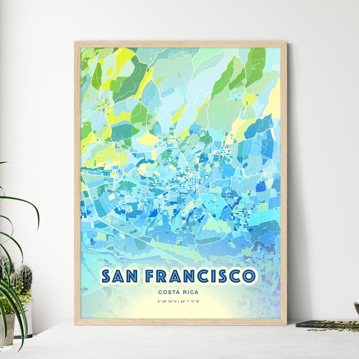 Colorful SAN FRANCISCO COSTA RICA Fine Art Map Cool Blue