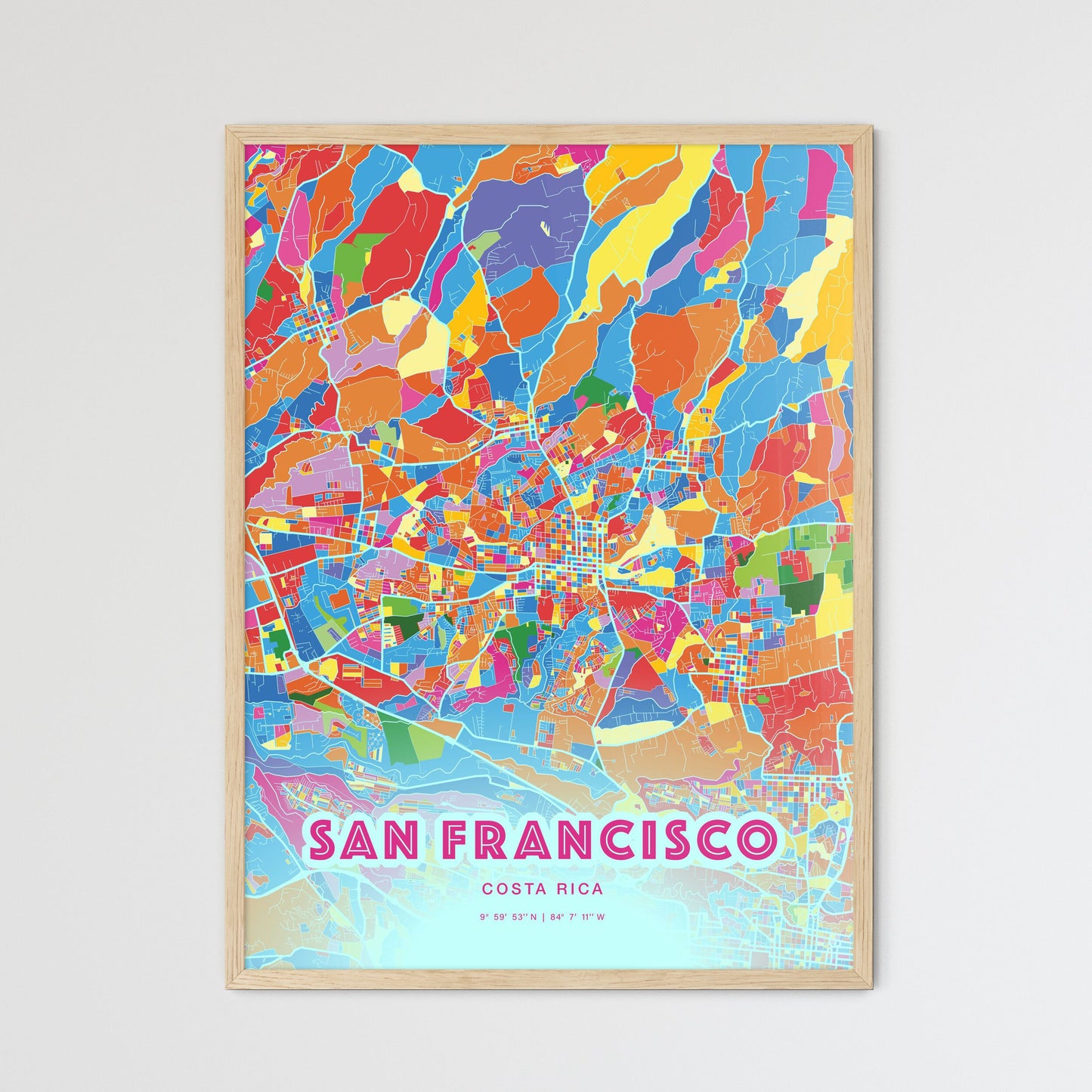 Colorful SAN FRANCISCO COSTA RICA Fine Art Map Crazy Colors