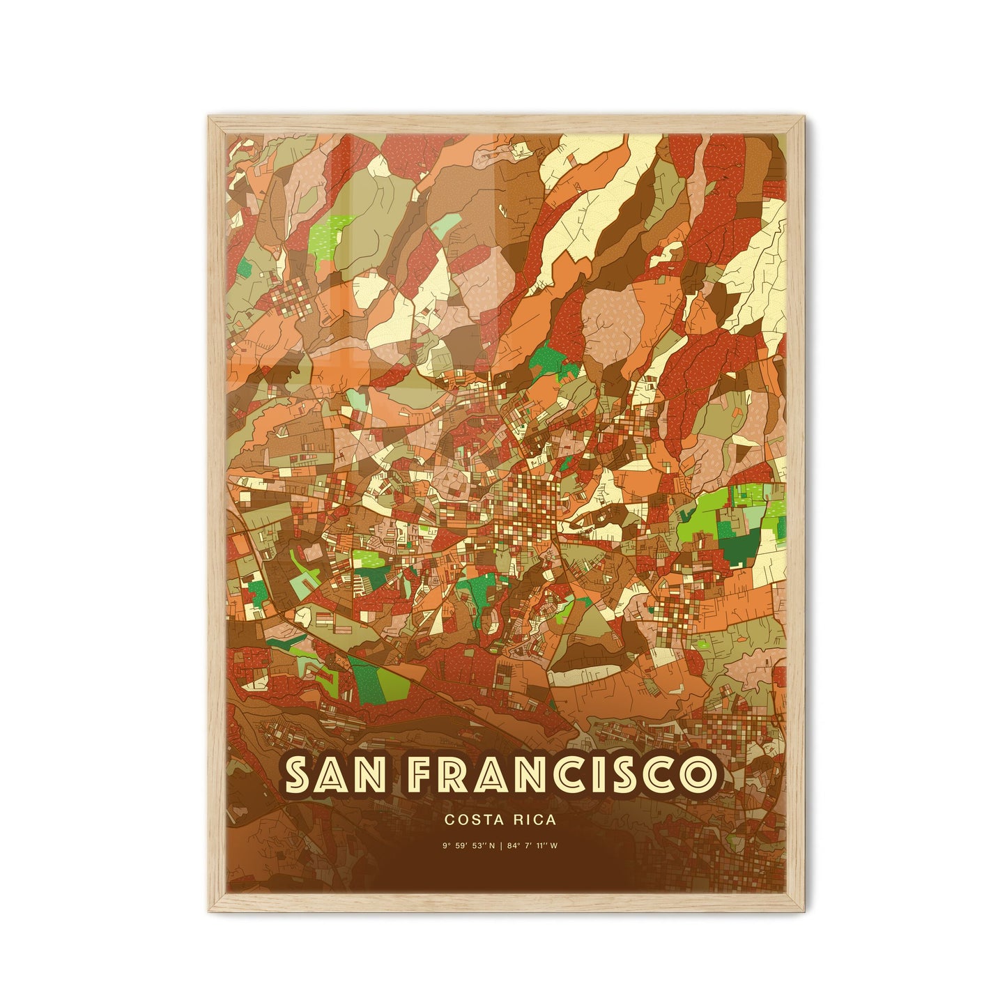 Colorful SAN FRANCISCO COSTA RICA Fine Art Map Farmhouse