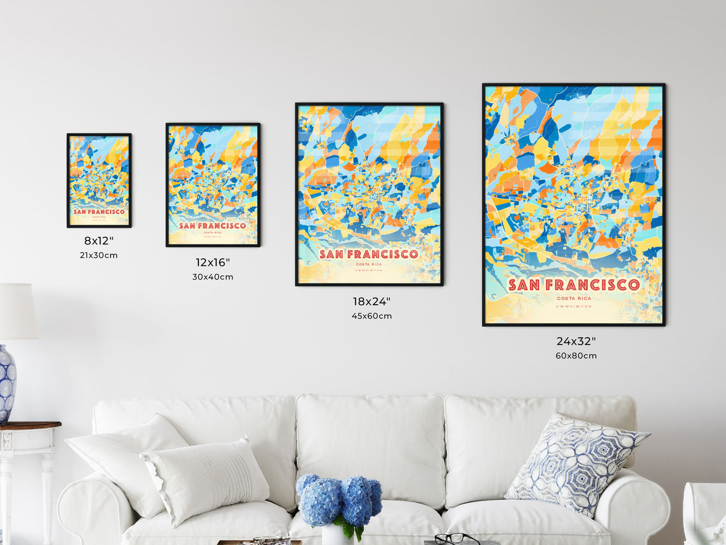 Colorful SAN FRANCISCO COSTA RICA Fine Art Map Blue Orange